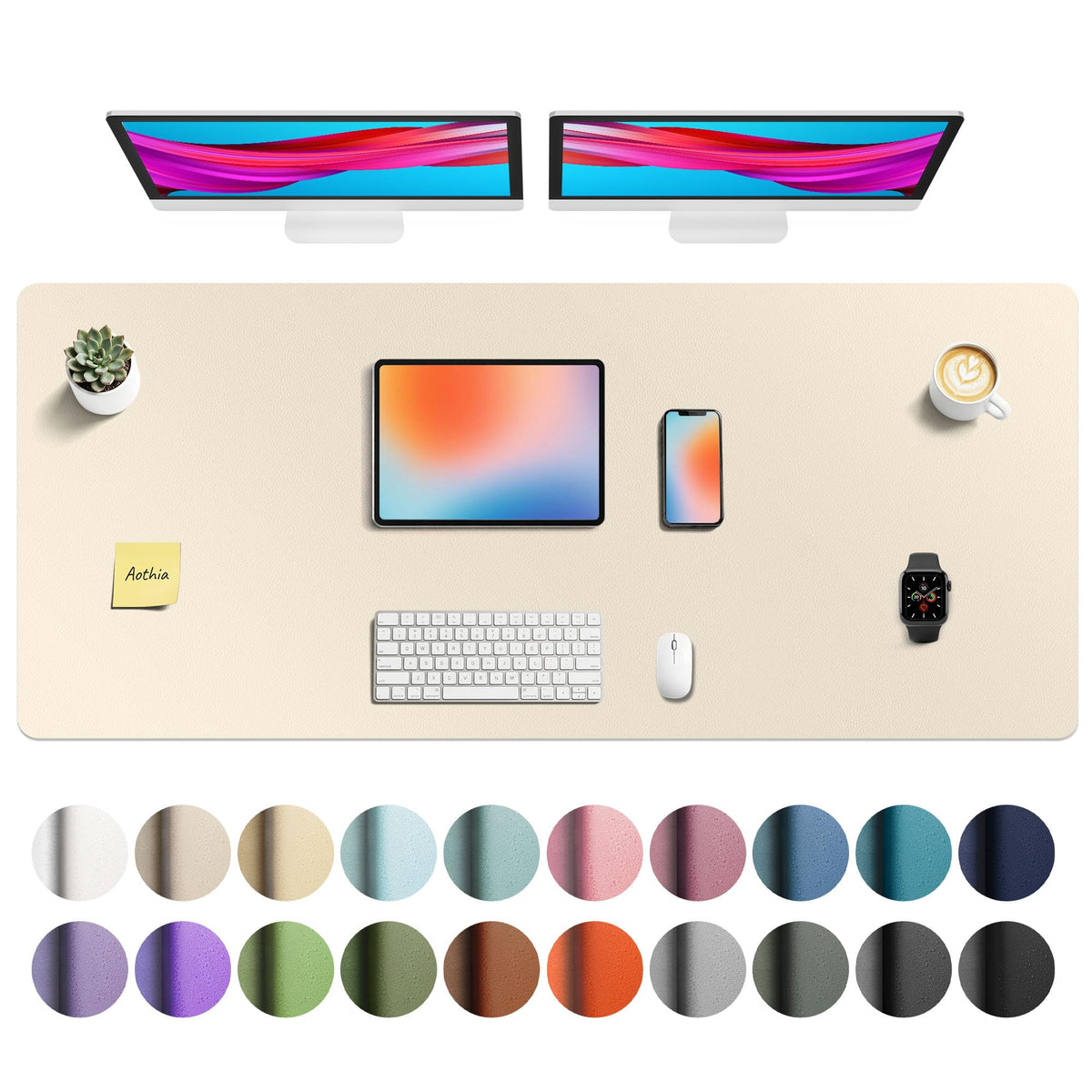 Aothia Non-Slip Waterproof PU Leather Desk Pad Protector for Mouse, Writing Desk, Office, Home, Laptop Blotter, 23.6" x 13.7", Black