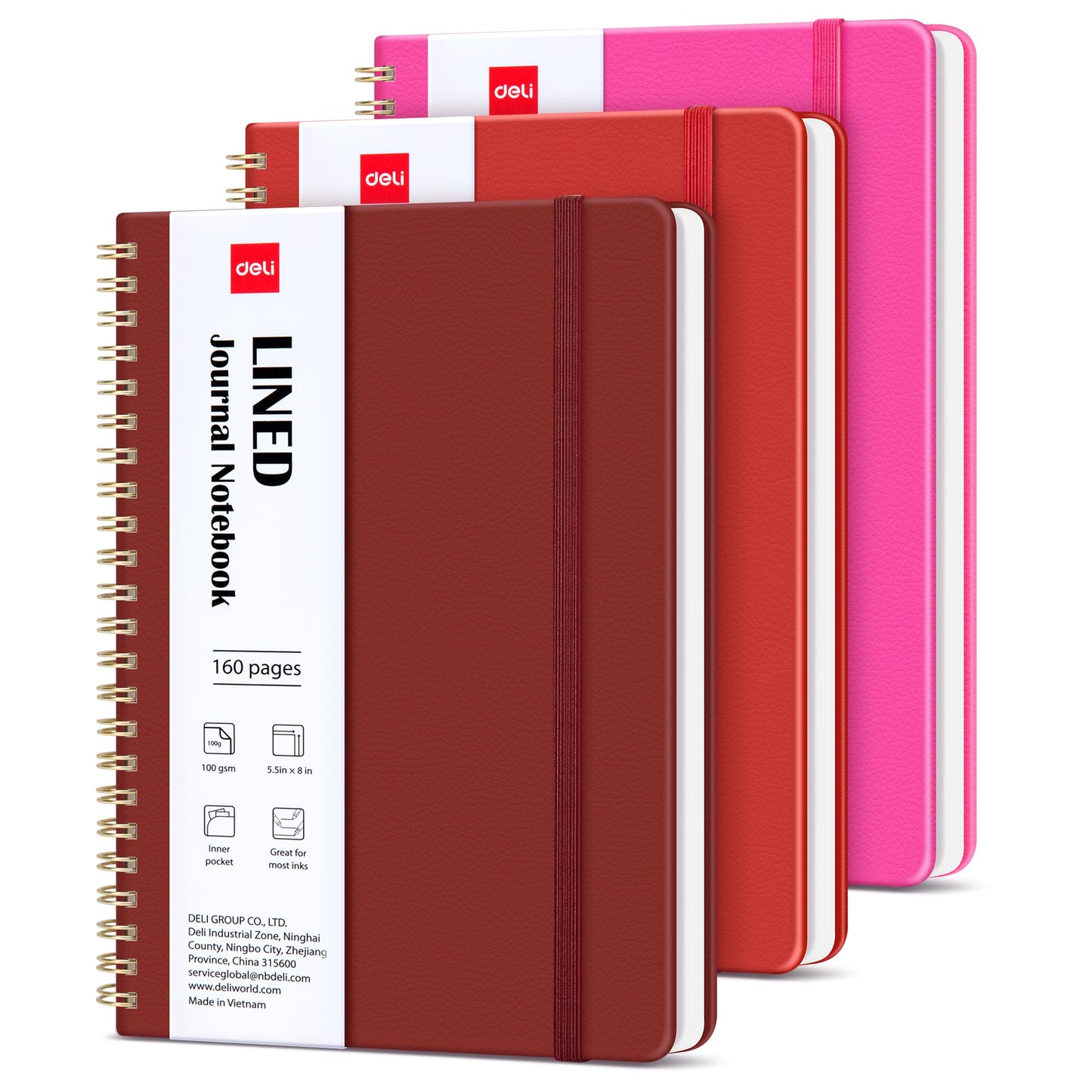 deli 3 Pack Lined Spiral Journal Notebook, 160 Pages, A5 (5.5"x8") Hardcover Writing Notebook, College Ruled Spiral Bound Journal for Women & Men - Perfect for Work, School, Office & Note Taking