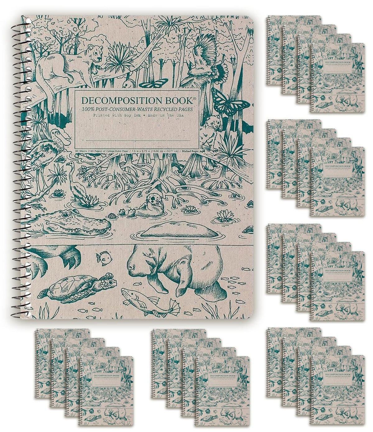Decomposition Jellyfish College Ruled Spiral Notebook - 9.75 x 7.5 Journal with 160 Lined Pages - 100% Recycled Paper - Cute Notebooks for School Supplies, Home & Office - Made in USA