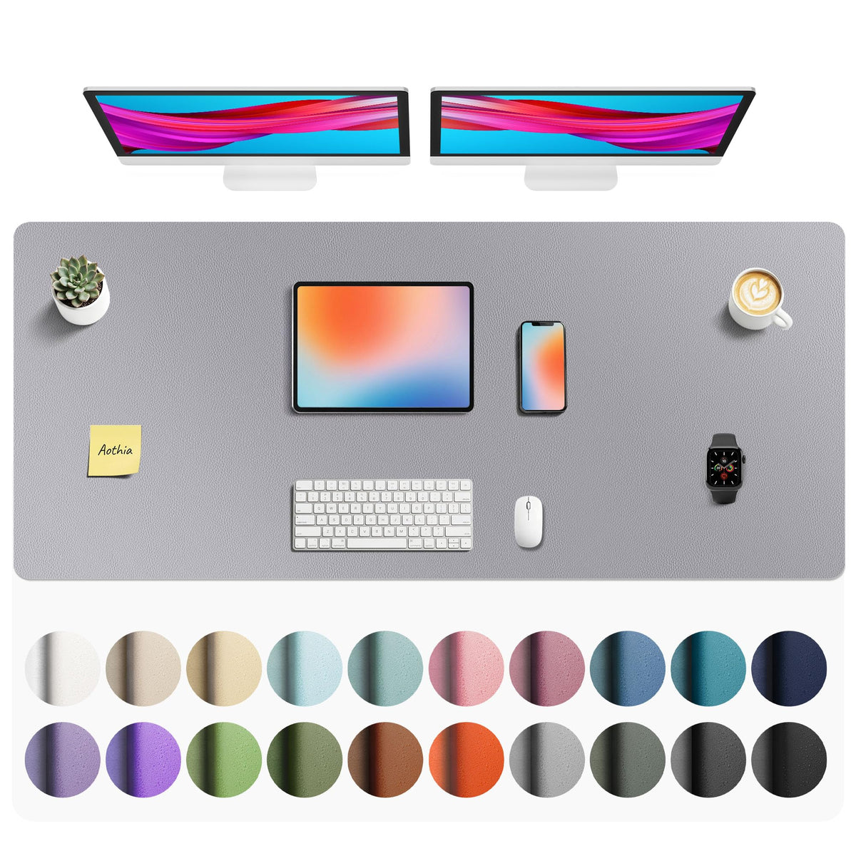 Aothia Non-Slip Waterproof PU Leather Desk Pad Protector for Mouse, Writing Desk, Office, Home, Laptop Blotter, 23.6" x 13.7", Black
