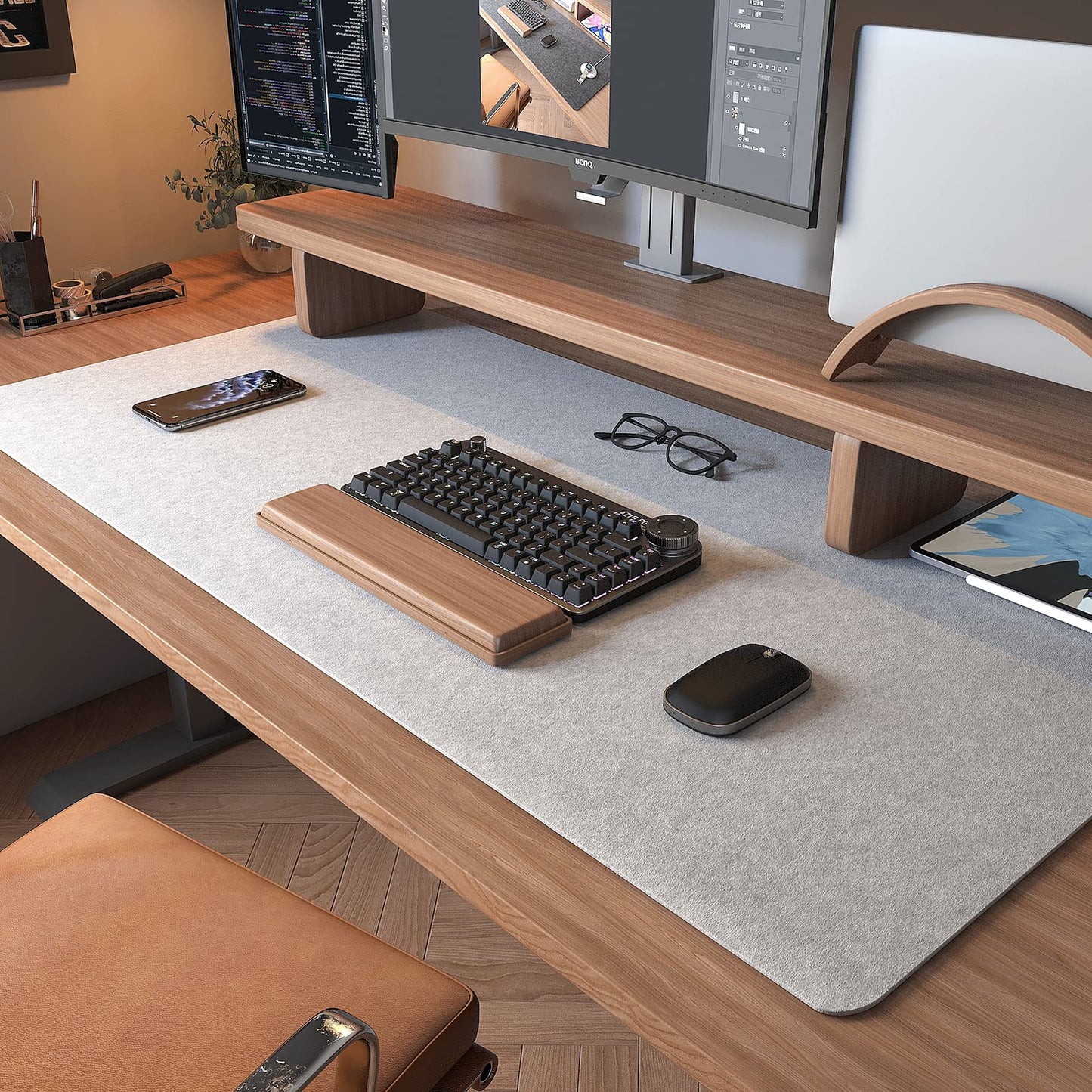 DAWNTREES Felt Desk Mat, Computer Mat for Desk, Dark Gray (36x12Inches) | Non-Slip Large Felt Mouse Pad and Keyboard Mat, Felt Desk Pad for Office and Home, Desktop Protection