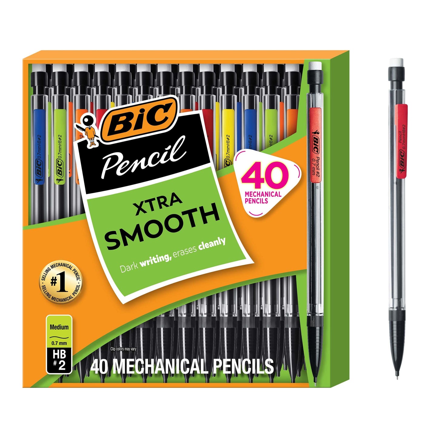 BIC Xtra-Smooth Mechanical Pencils, 0.7 mm Medium Point, 40-Count | No. 2 Lead Resists Smudging and Erases Cleanly, Smooth Reliable Writing, Pastel Barrels, Bulk Pack for Students and Teachers