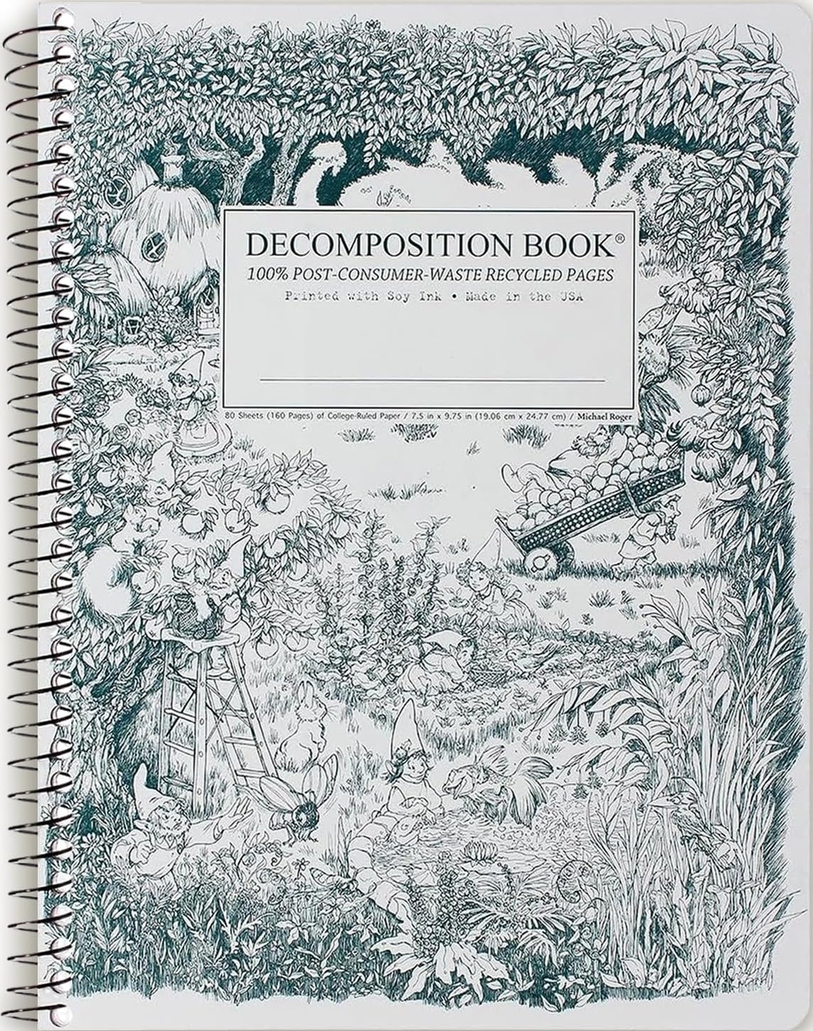 Decomposition Jellyfish College Ruled Spiral Notebook - 9.75 x 7.5 Journal with 160 Lined Pages - 100% Recycled Paper - Cute Notebooks for School Supplies, Home & Office - Made in USA