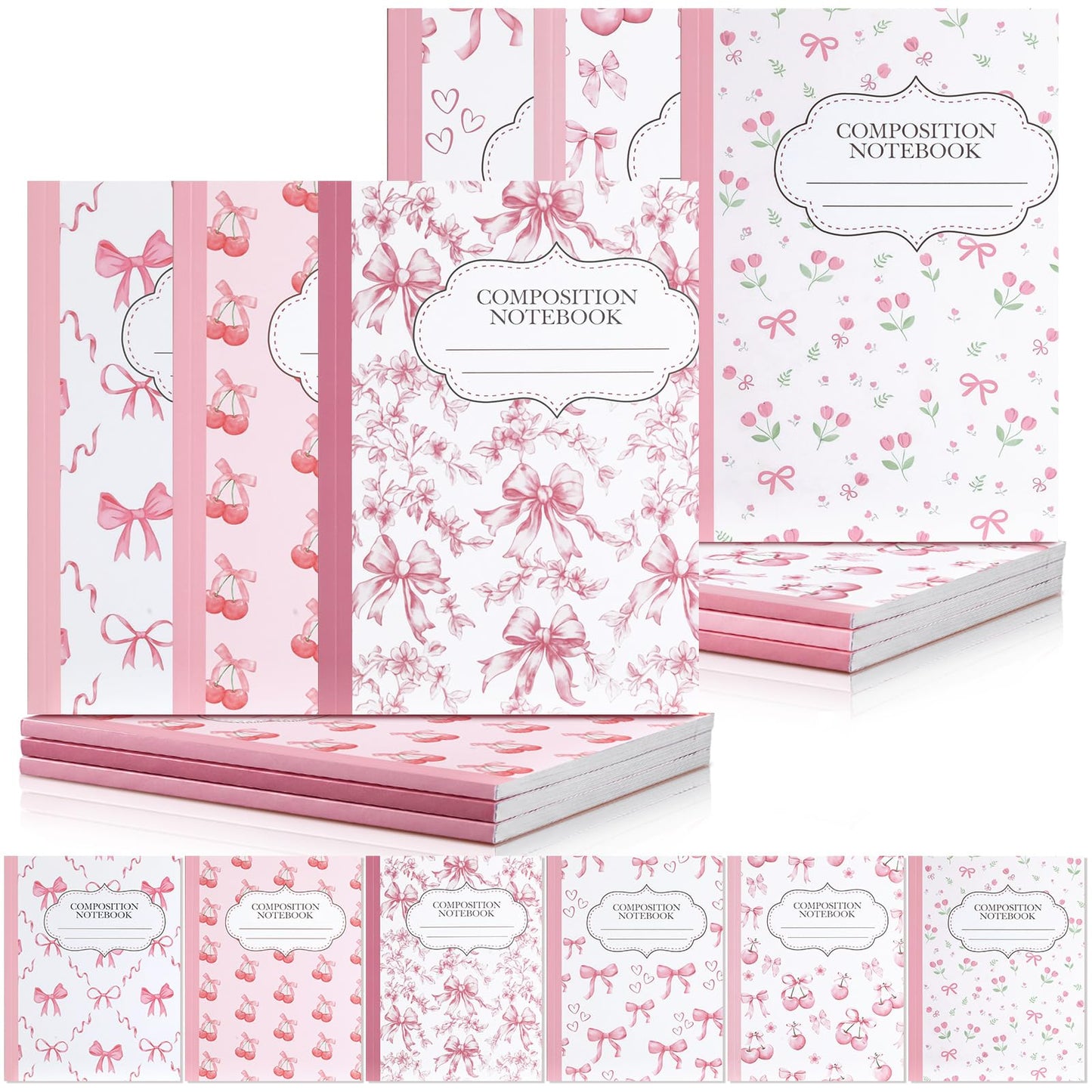 Fullhawl 6 Pack Pink Composition Notebook College Ruled | Back to School Supplies 110 Pages Note Taking, 9-3/4 x 7-1/2"Inch Size, Preppy Aesthetic Design, Cute Journal Office Use