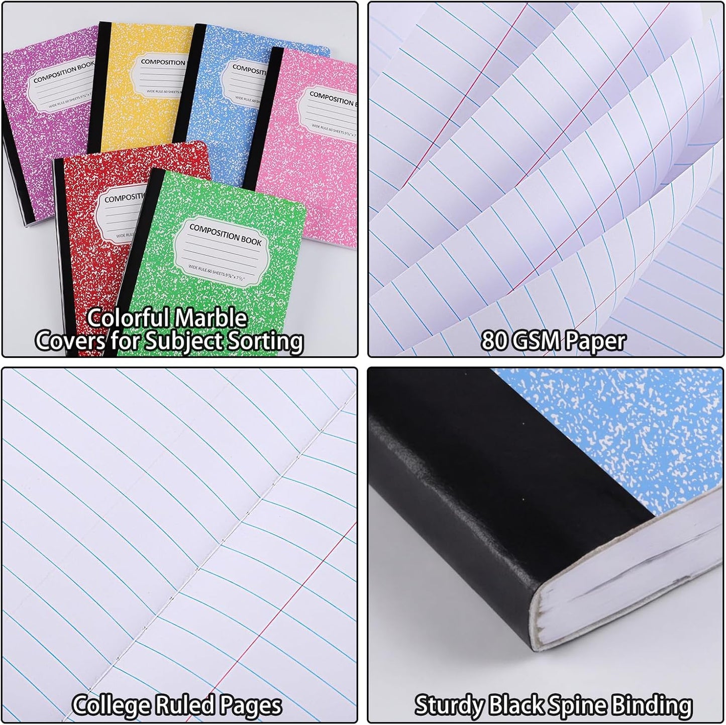 BESARME 24 Pcs Composition Notebook Bulk for School, Wide Ruled Notebooks | 9-3/4 x 7-1/2", 60 sheets/120 pages, Colorful Marble Notebooks for School Class Notes Homework Office