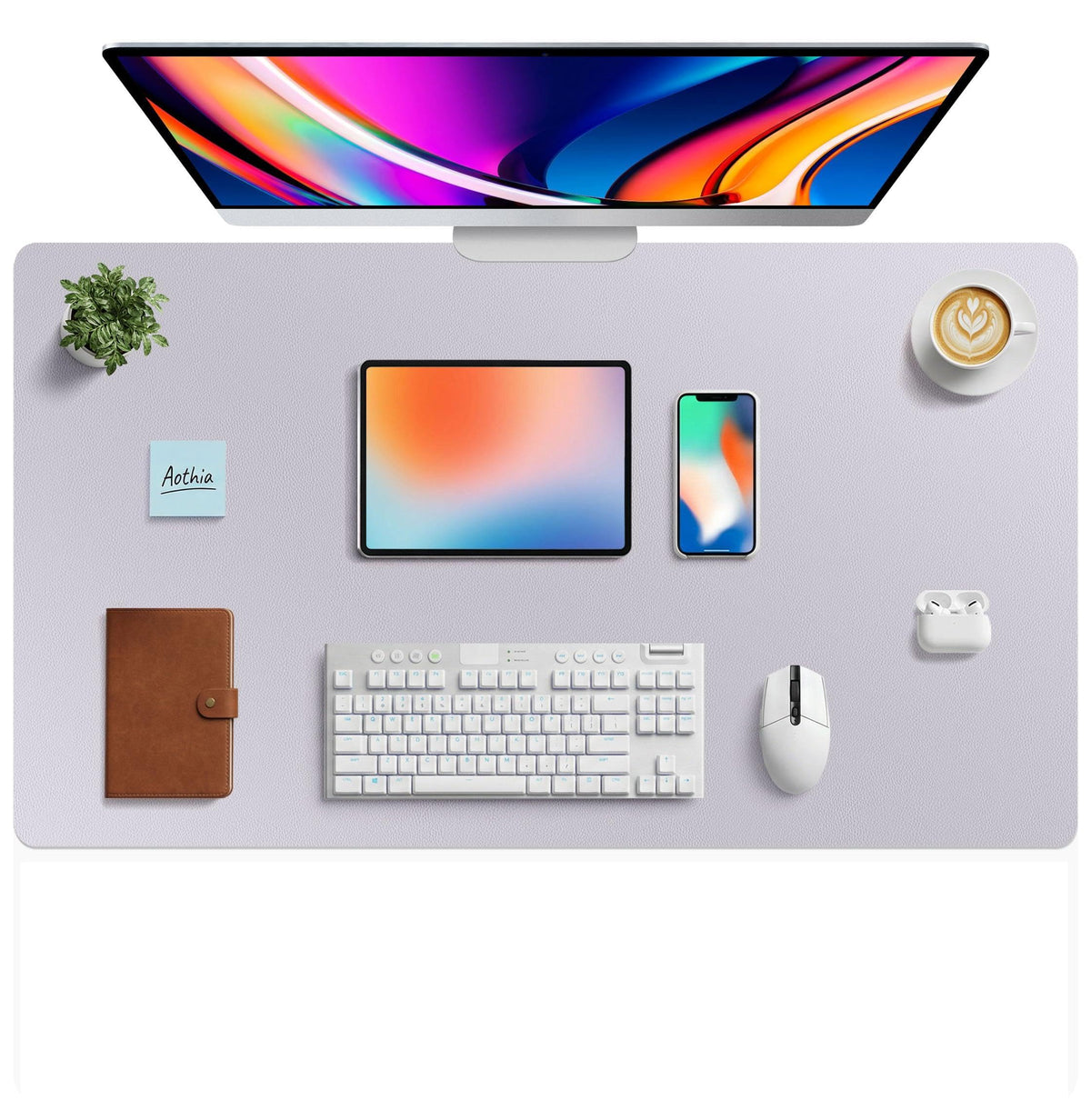 Aothia Non-Slip Waterproof PU Leather Desk Pad Protector for Mouse, Writing Desk, Office, Home, Laptop Blotter, 23.6" x 13.7", Black