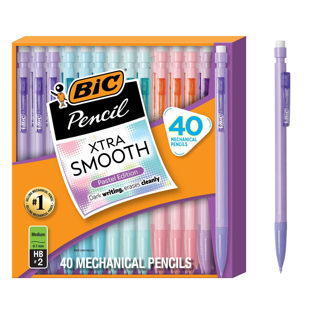 BIC Xtra-Smooth Mechanical Pencils, 0.7 mm Medium Point, 40-Count | No. 2 Lead Resists Smudging and Erases Cleanly, Smooth Reliable Writing, Pastel Barrels, Bulk Pack for Students and Teachers