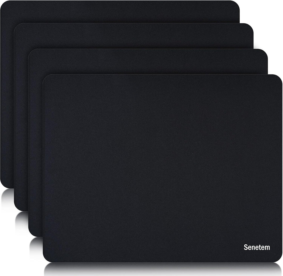 Senetem 4-Pack Mouse Pad, Smooth Gaming Mousepad, Non-Slip Black | 11x8.6 in. Ultra-smooth washable surface for wired and wireless mice; compact size fits desk, laptop, PC, gaming & office