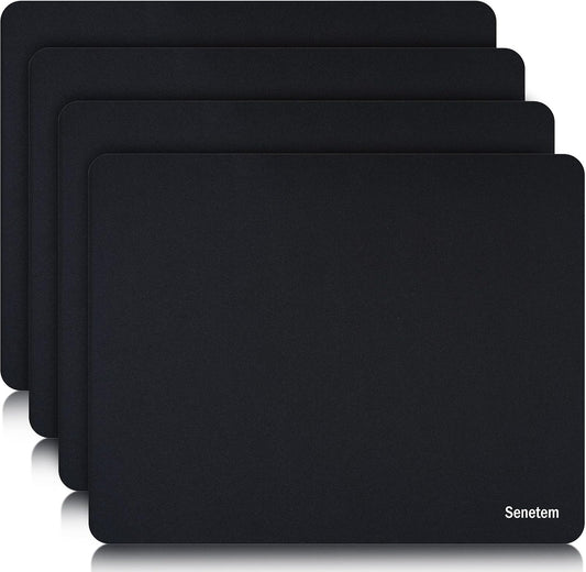 Senetem 4-Pack Mouse Pad, Smooth Gaming Mousepad, Non-Slip Black | 11x8.6 in. Ultra-smooth washable surface for wired and wireless mice; compact size fits desk, laptop, PC, gaming & office