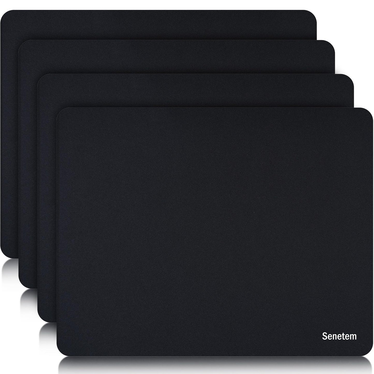 Senetem 4-Pack Mouse Pad, Smooth Gaming Mousepad, Non-Slip Black | 11x8.6 in. Ultra-smooth washable surface for wired and wireless mice; compact size fits desk, laptop, PC, gaming & office