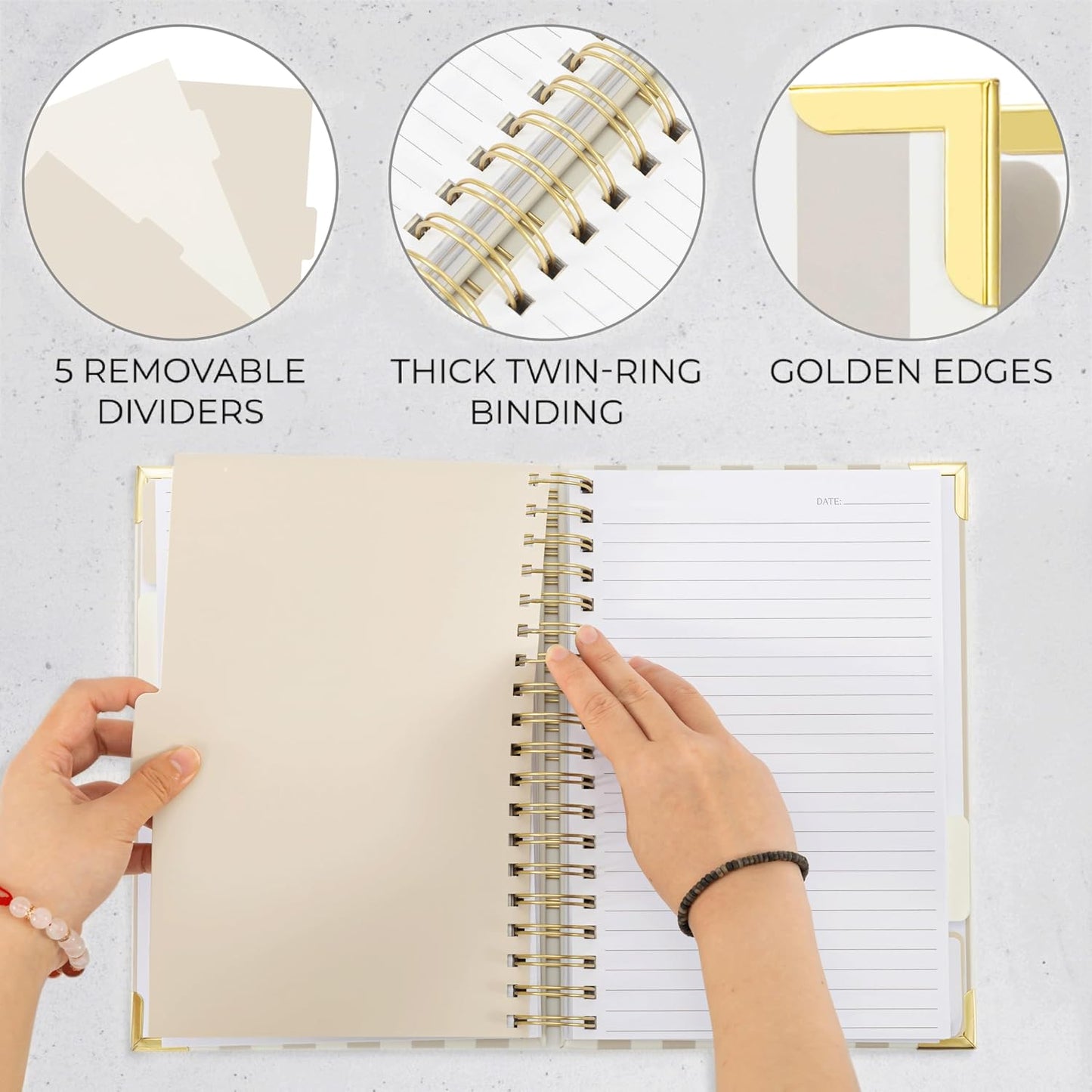 Aesthetic Thick Spiral Notebook With Tabs - Journal For Women Size B5 | College Ruled Note Book with 300 Lined Pages and Dividers - Perfect for Writing and Staying Organized at Work or School