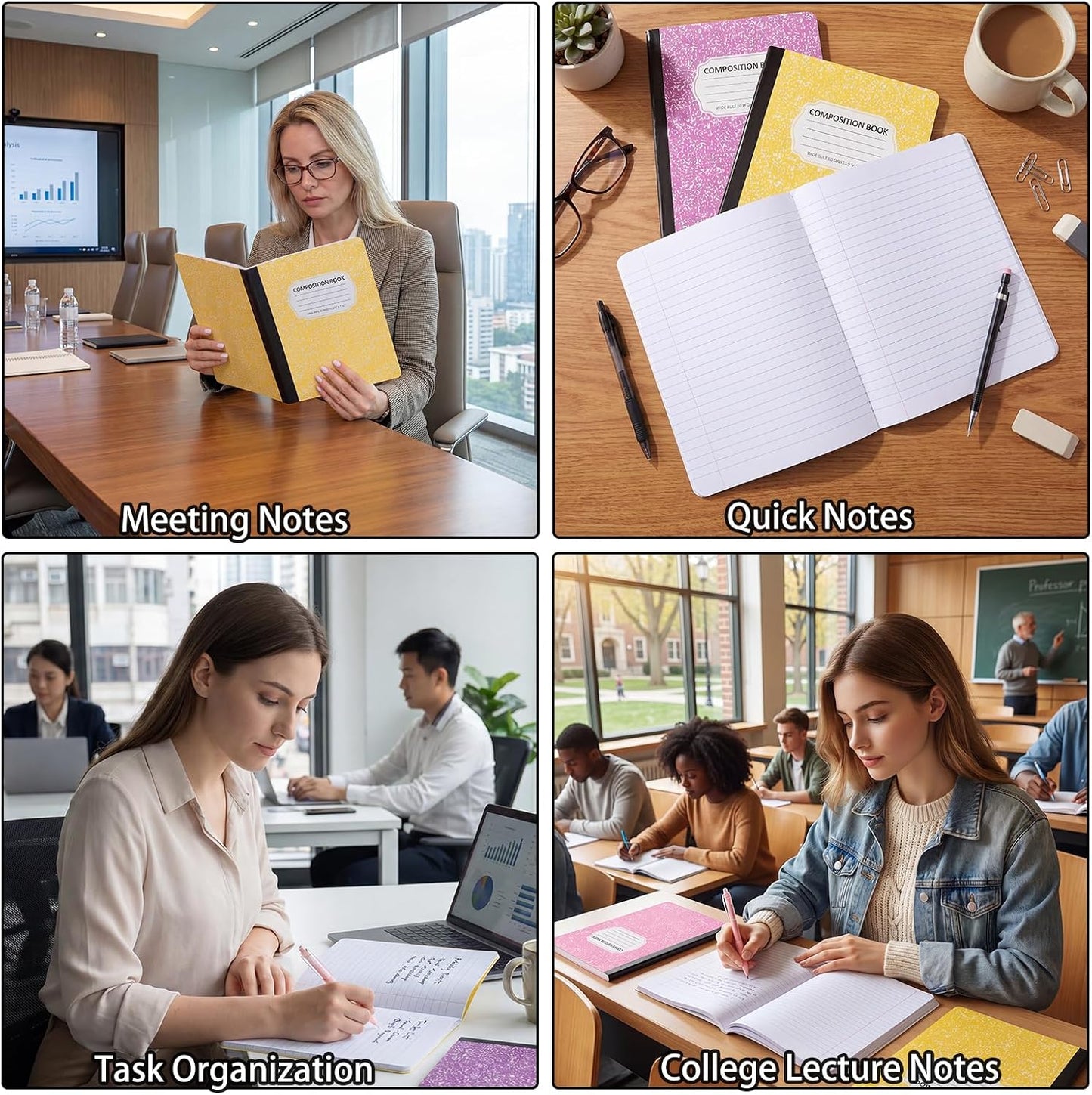 BESARME 24 Pcs Composition Notebook Bulk for School, Wide Ruled Notebooks | 9-3/4 x 7-1/2", 60 sheets/120 pages, Colorful Marble Notebooks for School Class Notes Homework Office