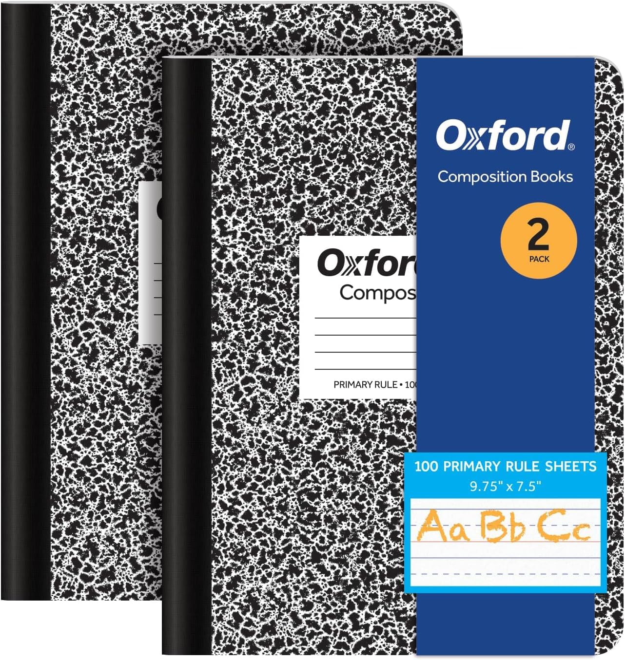 Oxford Primary Ruled Composition Notebooks, 9-3/4 x 7-1/2 Inches, Writing Practice for Kids, Grades K-2, Black Covers, 100 Sheets, 2 Pack (1002521)