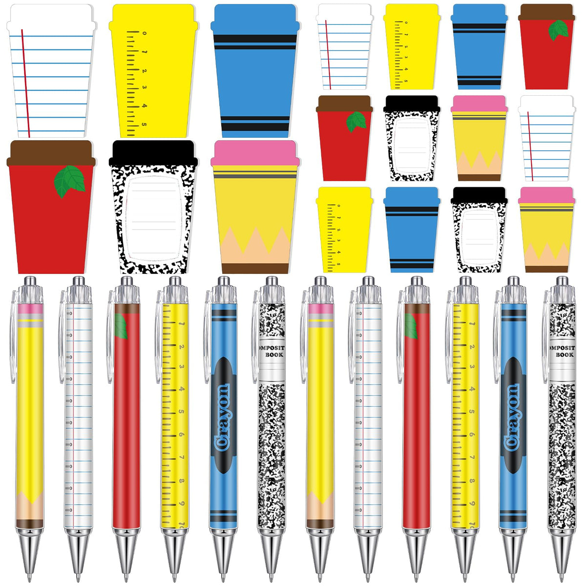 Thenshop 24 Pcs Back to School Teacher Gift Funny Pastel Teacher Sticky Notes Ballpoint Pen Notepad Self Adhesive Writing Thank Welcome to School Gifts for Employee Office Supplies