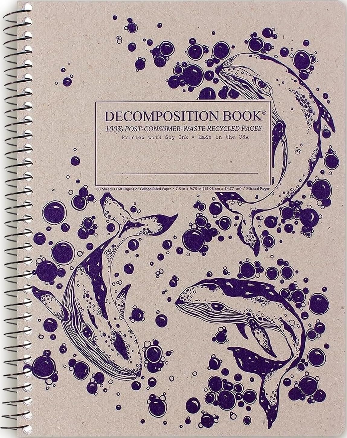 Decomposition Jellyfish College Ruled Spiral Notebook - 9.75 x 7.5 Journal with 160 Lined Pages - 100% Recycled Paper - Cute Notebooks for School Supplies, Home & Office - Made in USA