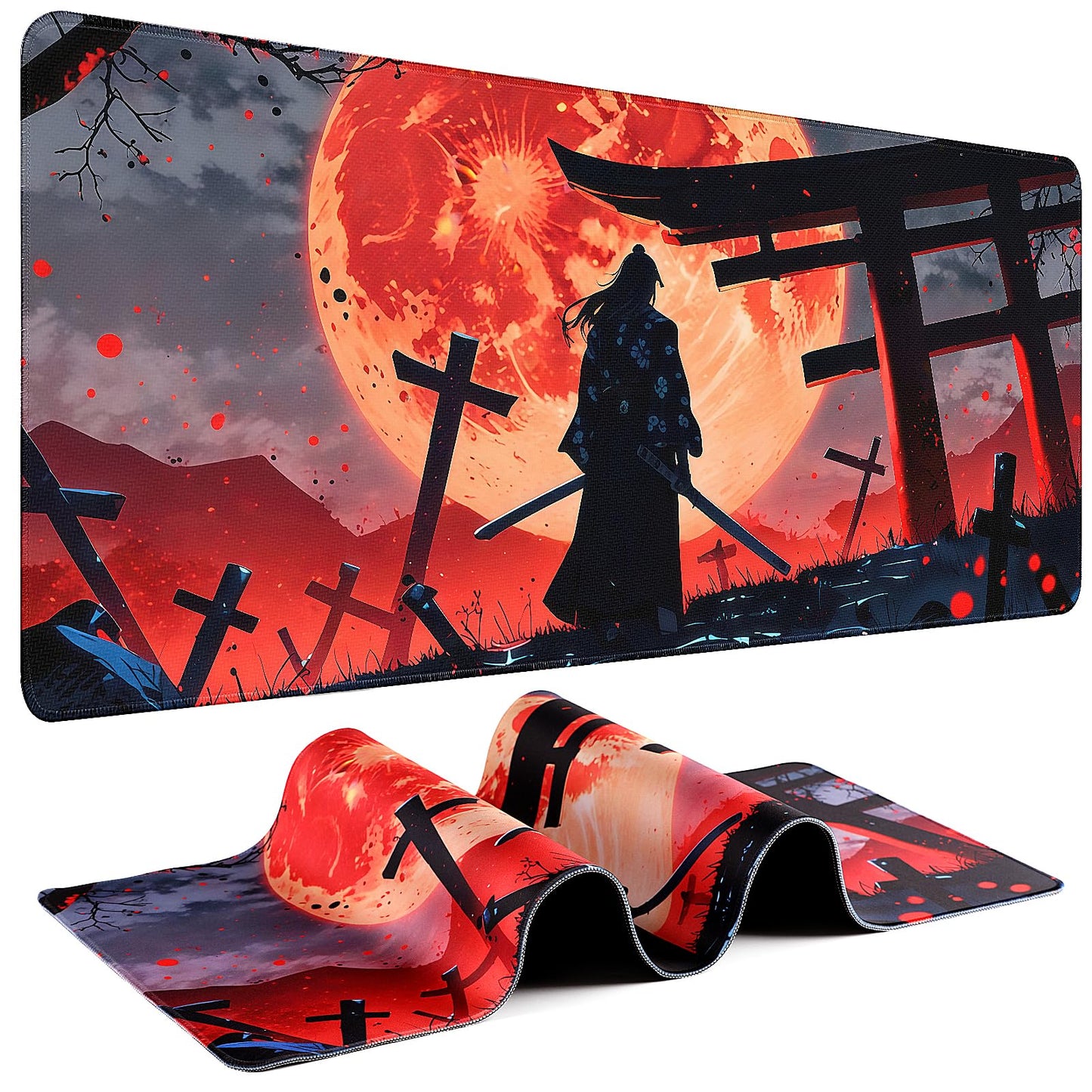 Mouse Pad Gaming - Desk Mat for Keyboard and Mouse - Kanagawa Large Mouse Pad for Desk, Japanese Sea Wave Mousepad (31.5 x 11.8inch) with Non-Slip Base, Desks Pad Mat for Game, Office and Home