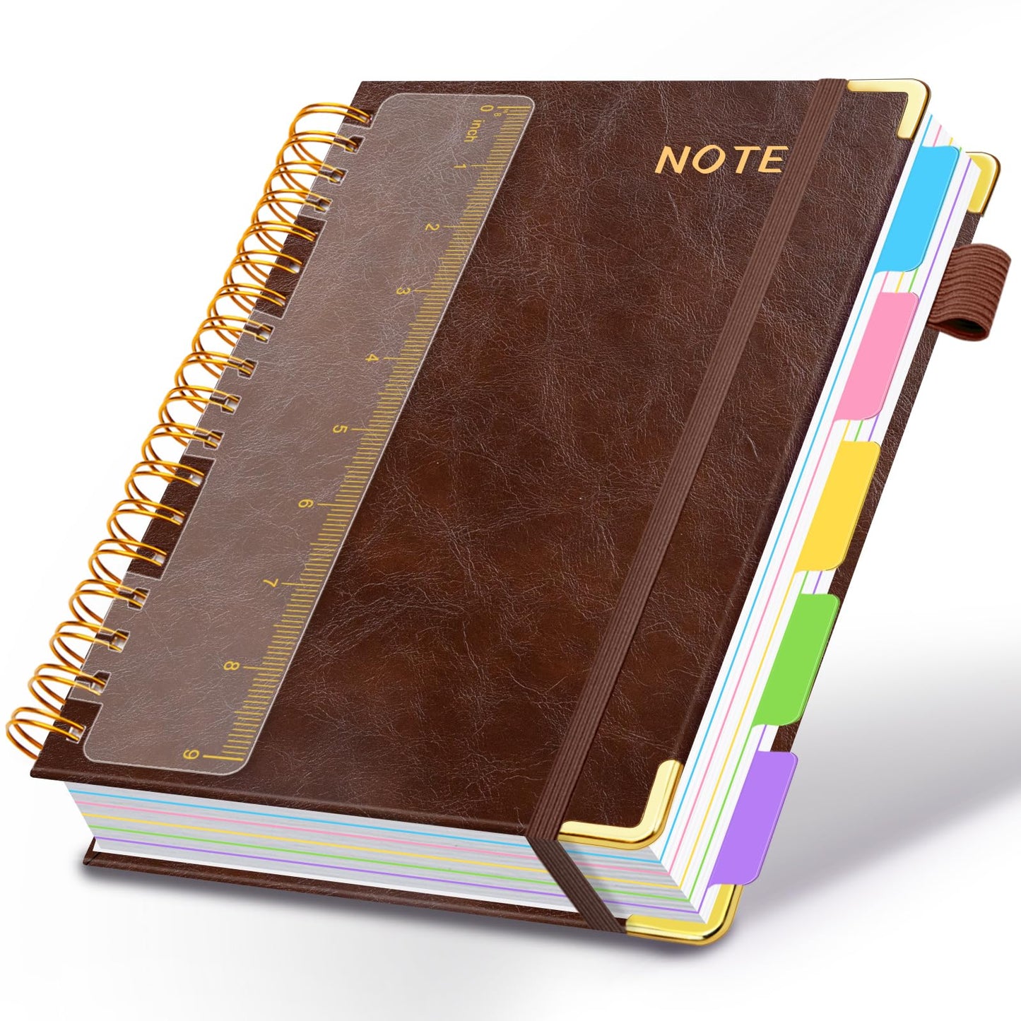 Hardcover Spiral Notebooks for Work 8''x 10'', 300 Pages 5 Subject Notebook with Dividers & Tabs, B5 Spiral Journal for Women, College Ruled Notebooks for School Note-Taking (Rose Purple)