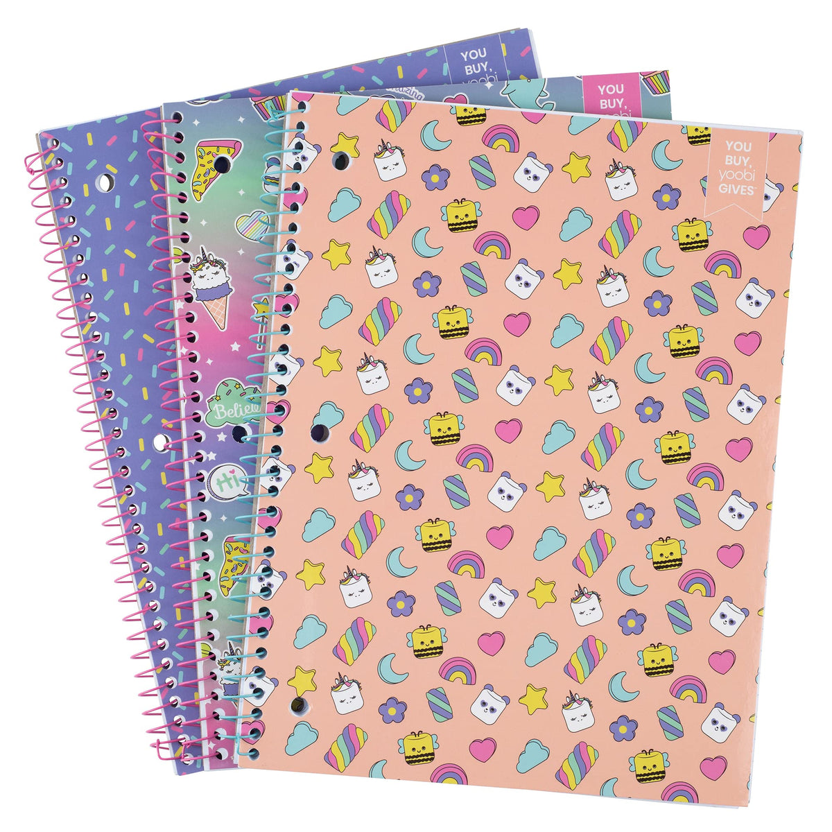Yoobi x Barbie College Ruled Spiral Notebooks, 3-Pack, 100 Sheets | 3-Hole Punched Sheets, Perforated Pages, 100–150 Sheets, Multi-Pack (3-Pack or 6-Pack), Fun Prints & Designs