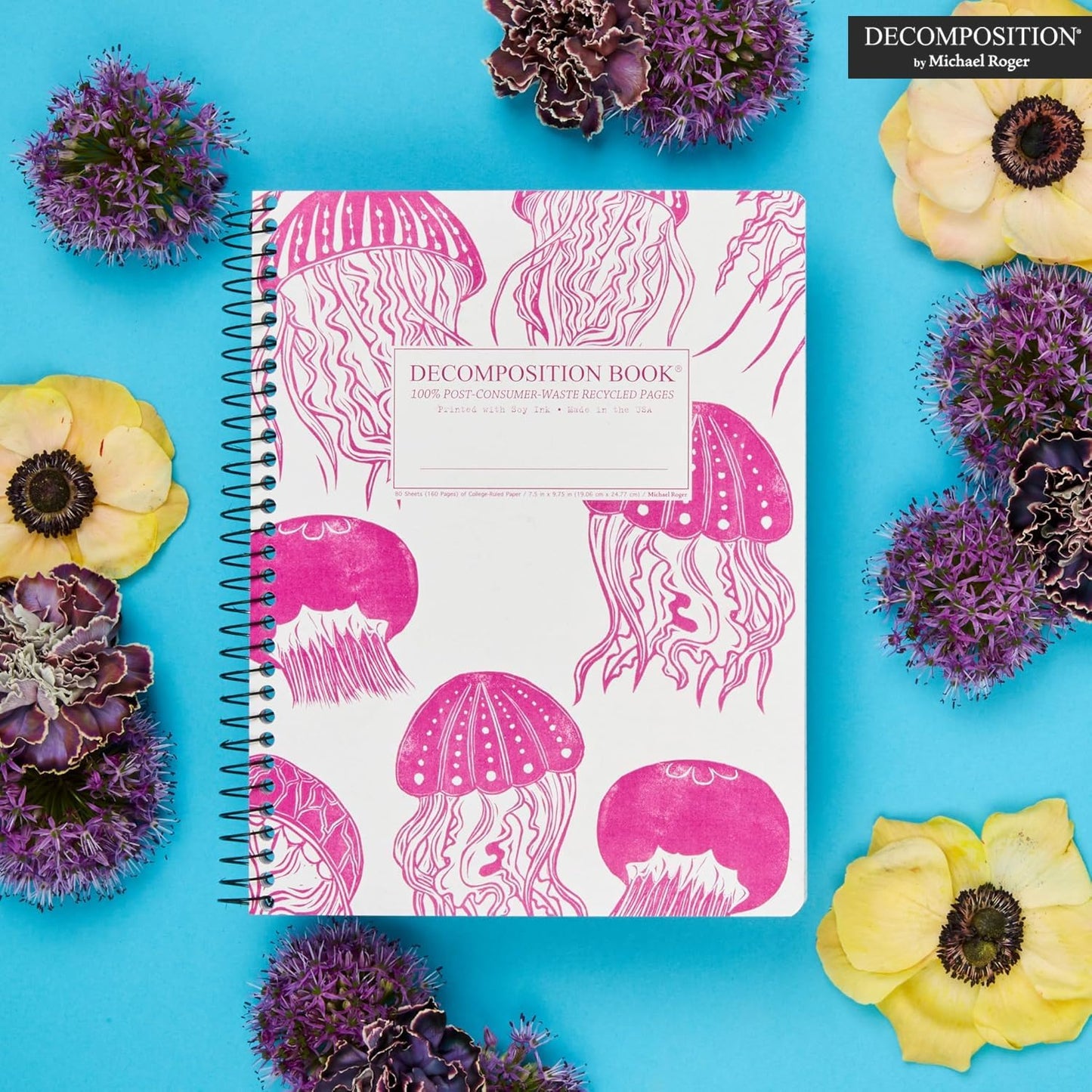 Decomposition Jellyfish College Ruled Spiral Notebook - 9.75 x 7.5 Journal with 160 Lined Pages - 100% Recycled Paper - Cute Notebooks for School Supplies, Home & Office - Made in USA