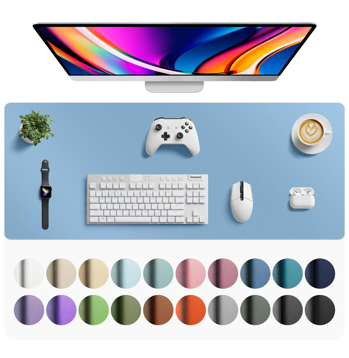 Aothia Non-Slip Waterproof PU Leather Desk Pad Protector for Mouse, Writing Desk, Office, Home, Laptop Blotter, 23.6" x 13.7", Black