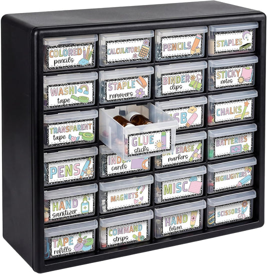 84 Pcs Toolbox Labels for Teacher 2" x 4.3" Classroom Tool Box Storage Stickers Decor Colorful Self-Adhesive Classroom Decal Teacher Drawer Tag for Back to School Organization (Composition)