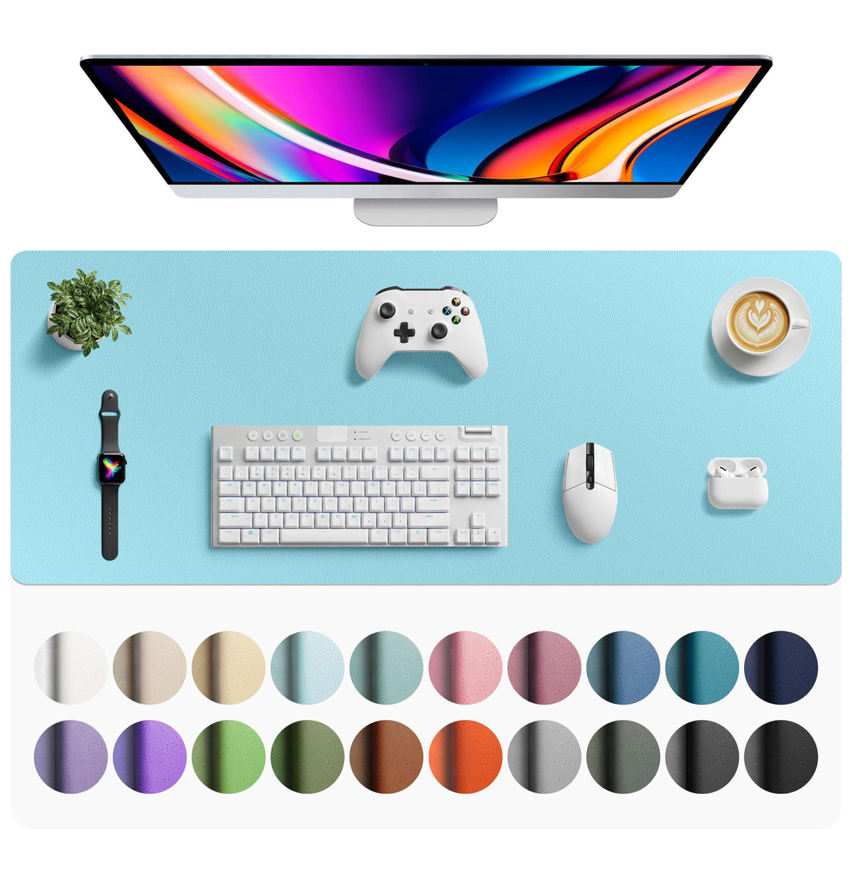 Aothia Non-Slip Waterproof PU Leather Desk Pad Protector for Mouse, Writing Desk, Office, Home, Laptop Blotter, 23.6" x 13.7", Black