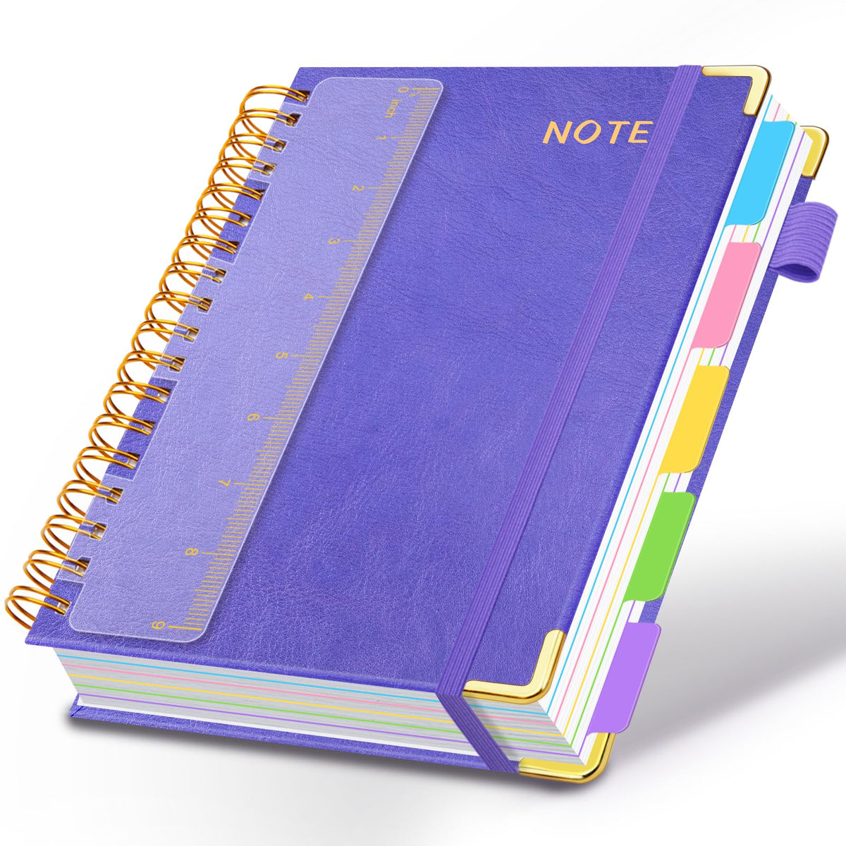 Hardcover Spiral Notebooks for Work 8''x 10'', 300 Pages 5 Subject Notebook with Dividers & Tabs, B5 Spiral Journal for Women, College Ruled Notebooks for School Note-Taking (Rose Purple)