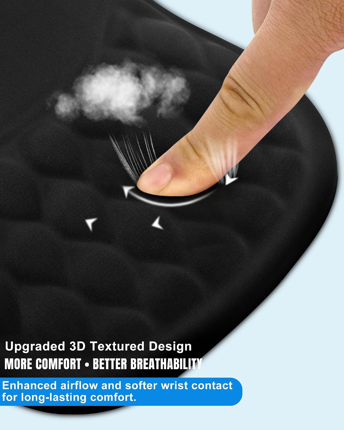 Ergonomic Mouse Pad with Sloped Memory Foam Wrist Rest (Black) | 3D Textured Wrist Cushion, Smooth Lycra Surface, Non-Slip PU Base, Comfortable Support for Office/Home Computer Desks