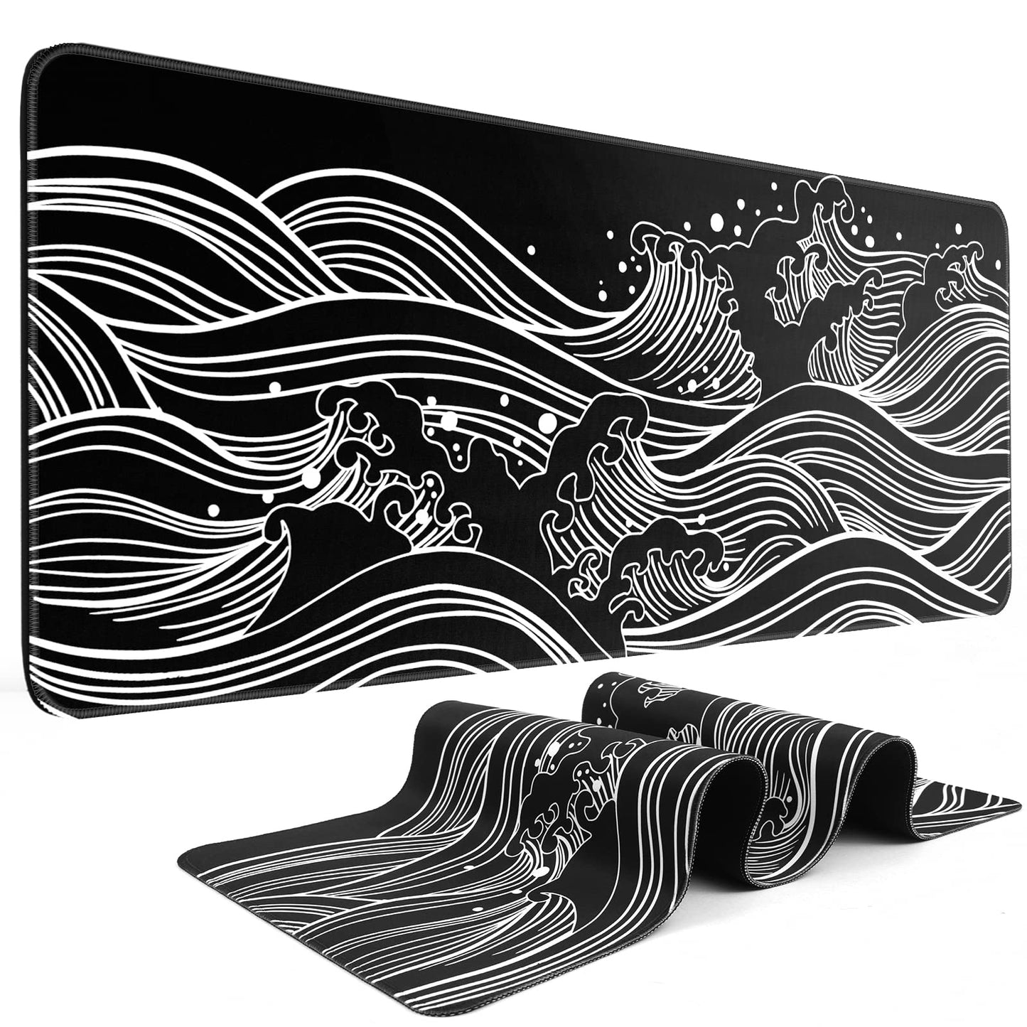 DIGSOM Gaming Mouse Pad, Black with White Topographic Line, 31.5x11.8in | XL Mouse mat, Smooth surface, Anti-slip rubber base, For keyboard and mouse, For home and office use