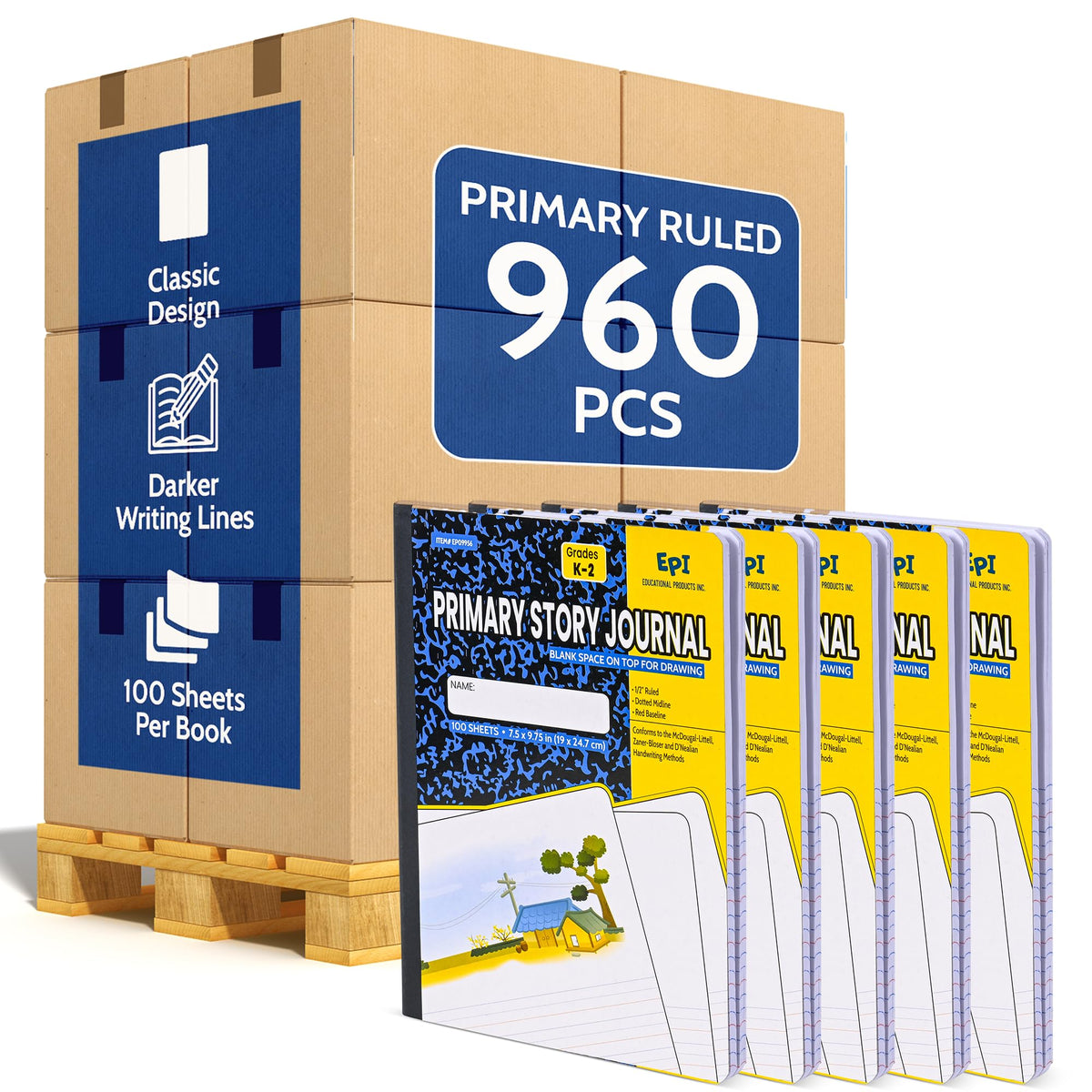 4 Pack - EPI Marble Hardcover Wide Ruled Composition Notebook | 200 Pages (100 Sheets), 9.75 x 7.5 in, Sturdy Sewn Binding | School, Office, Journaling, Notes