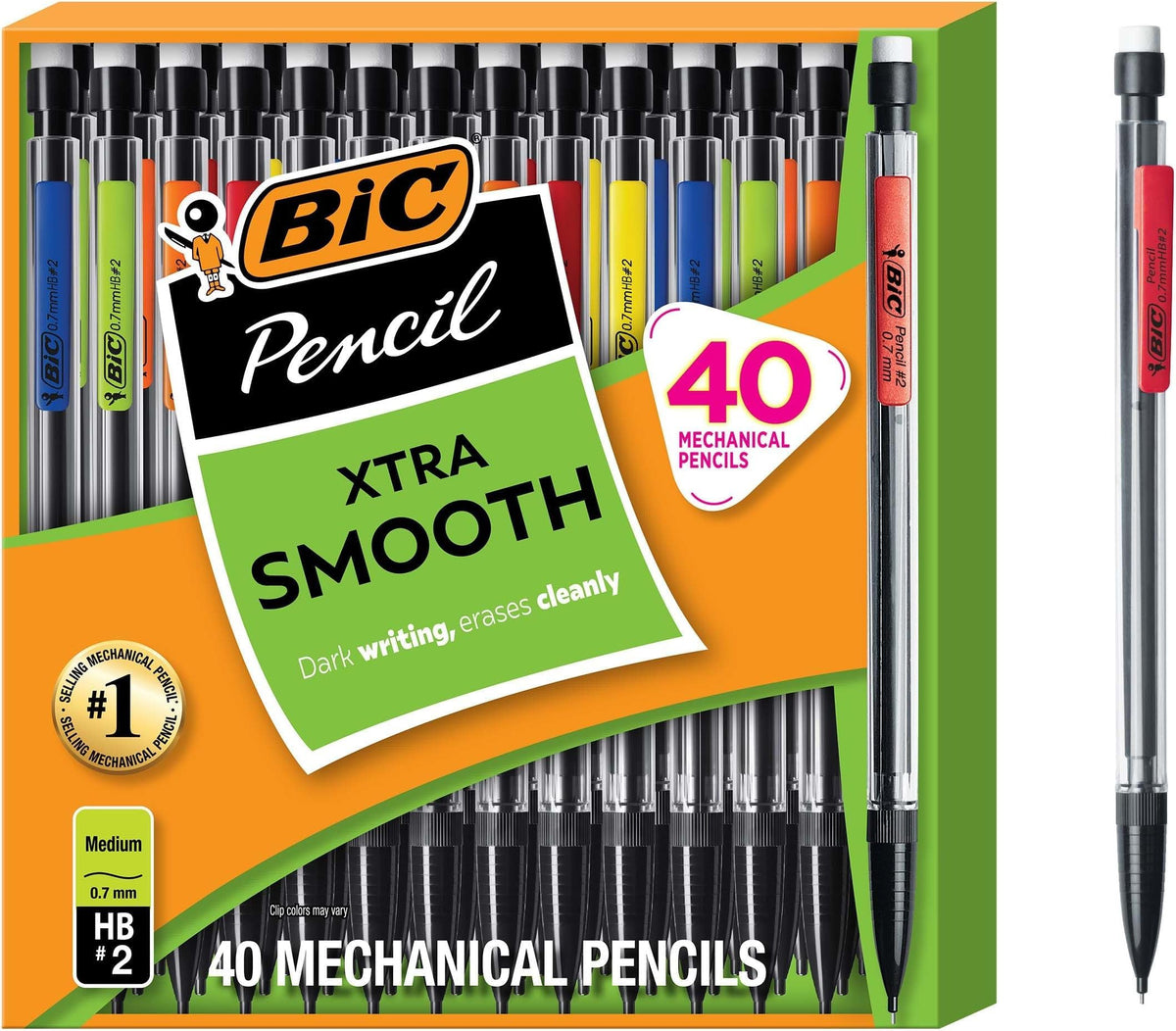BIC Xtra-Smooth Mechanical Pencils, 0.7 mm Medium Point, 40-Count | No. 2 Lead Resists Smudging and Erases Cleanly, Smooth Reliable Writing, Pastel Barrels, Bulk Pack for Students and Teachers