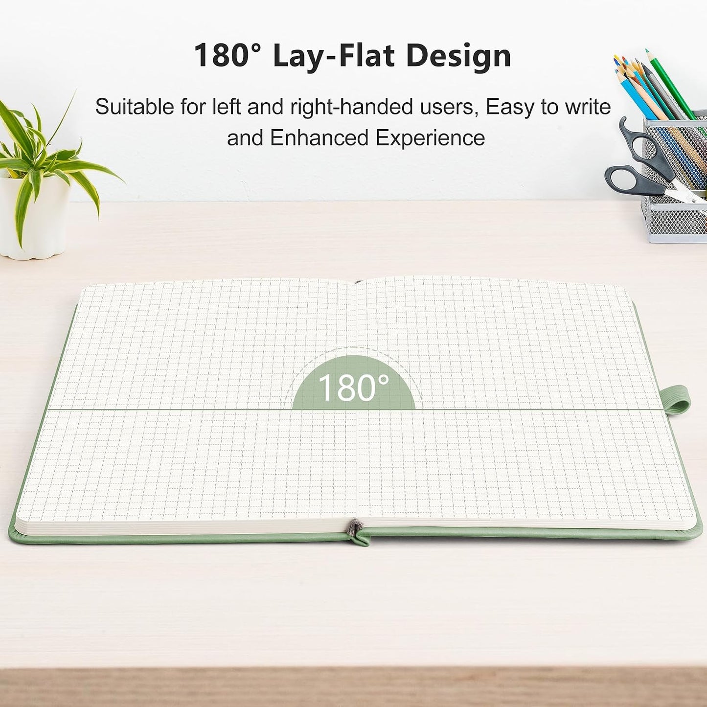 RETTACY Graph Grid Paper Notebook, 192 Pages, A5 Size (5.7'' x 8.3'') | 5 Squares per Inch, Leather Hardcover, 100 GSM Thick Paper, for School, Students, Math, Engineering (Light Green)