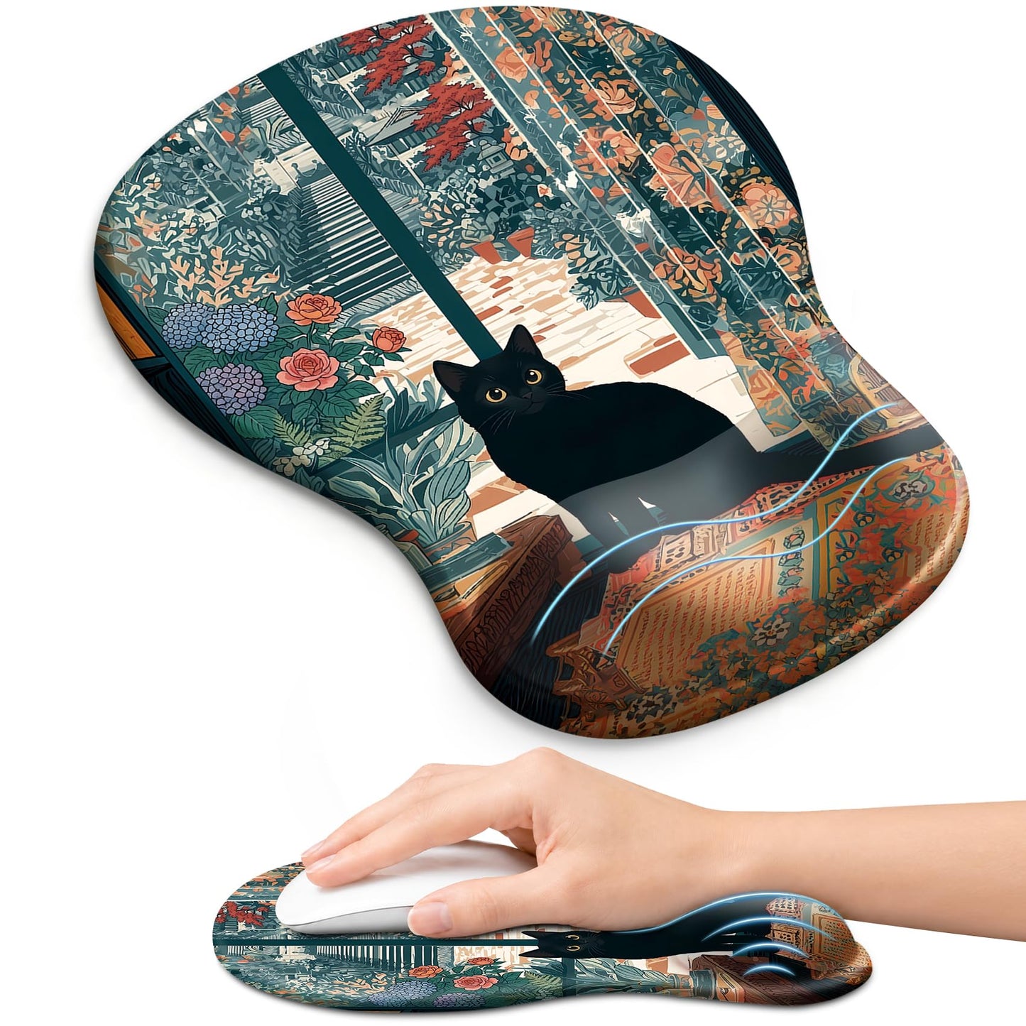 Ergonomic Mouse Pad with Wrist Rest, Gel Wrist Support, Black | 10.2 x 7.6 in Mouse Pad with Smooth Fabric Surface and Non-Slip Rubber Base for Office, Home, Study, and Gaming