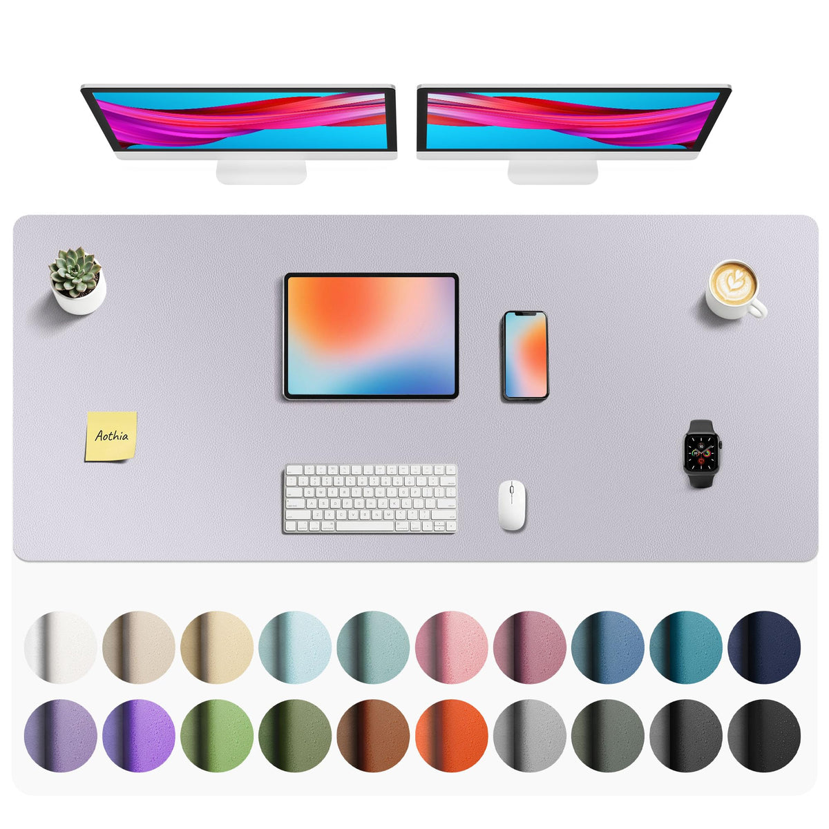 Aothia Non-Slip Waterproof PU Leather Desk Pad Protector for Mouse, Writing Desk, Office, Home, Laptop Blotter, 23.6" x 13.7", Black