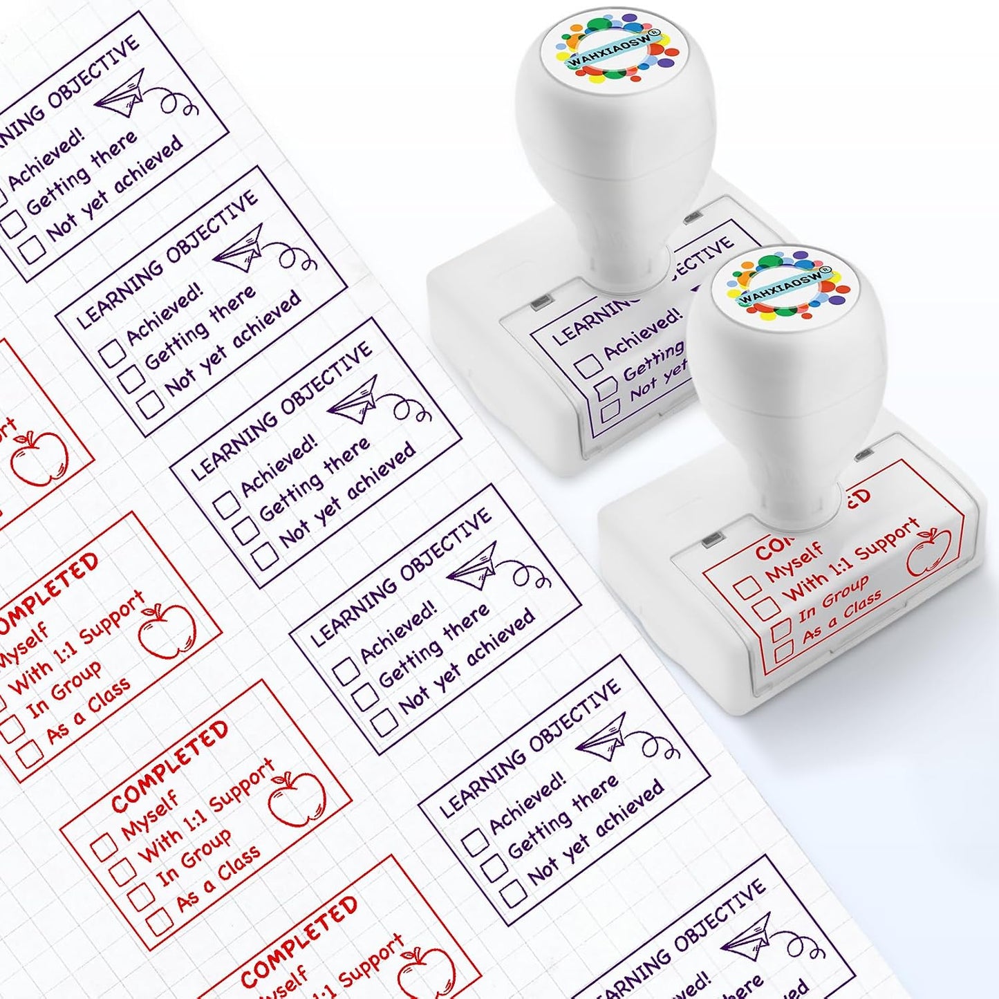 Happy Teaching Checkbox Grading Stamps - Teacher Gifts, Easy Grading, Improved Efficiency (Red+Purple)
