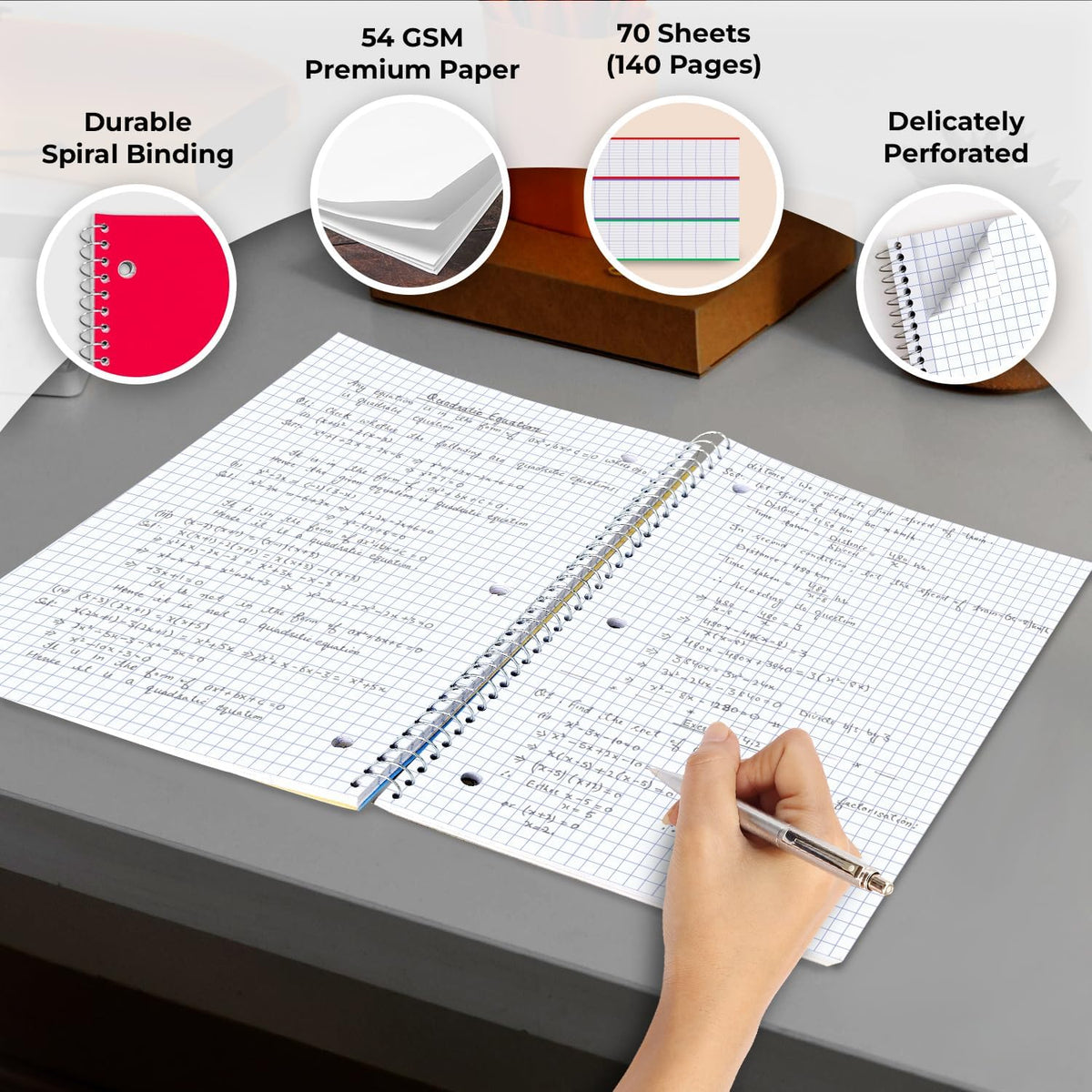 1 Subject Graph Paper Spiral Notebook, 12 Pack, 70 Sheets | Bulk 4x4 Spiral Bound Grid Notebooks, 8 x 10-1/2", 3 Hole Punched, Single Subject Quad Ruled Spiral Notebooks for School