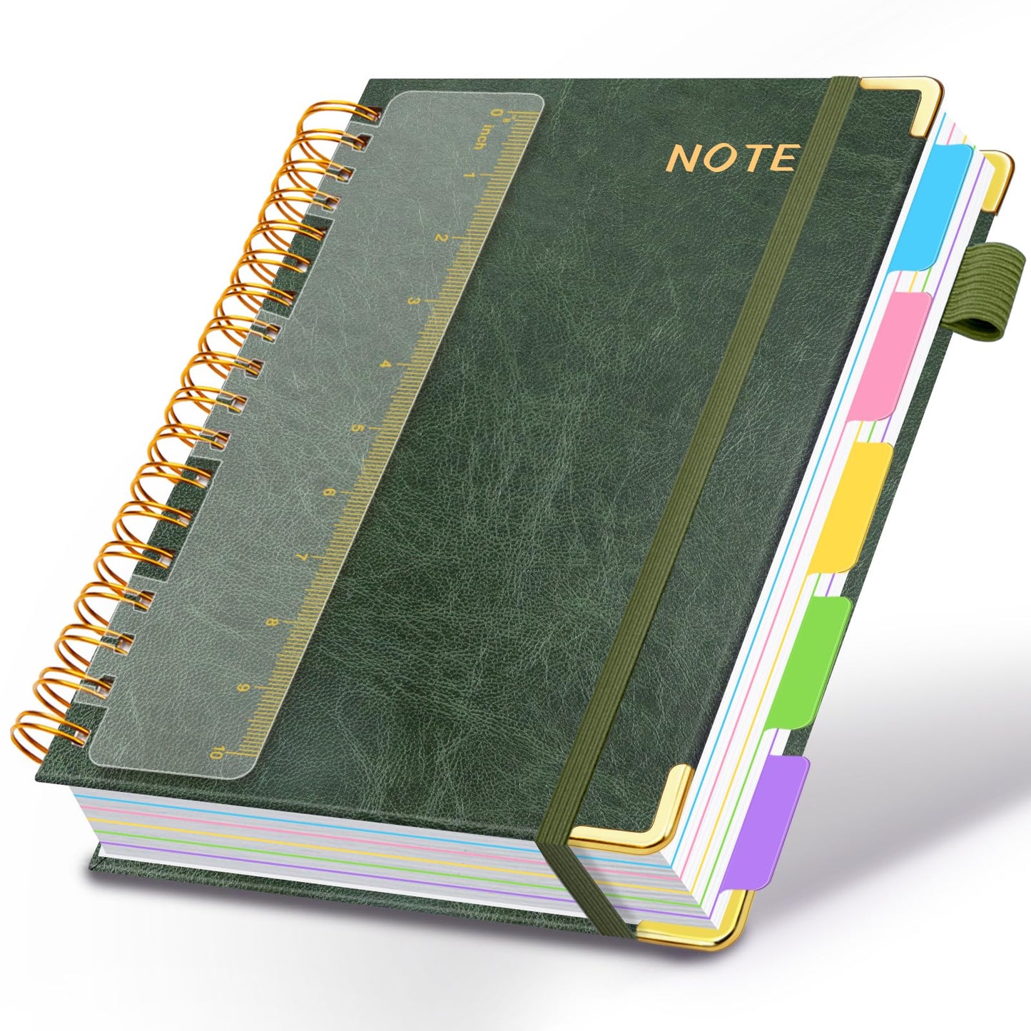 Hardcover Spiral Notebooks for Work 8''x 10'', 300 Pages 5 Subject Notebook with Dividers & Tabs, B5 Spiral Journal for Women, College Ruled Notebooks for School Note-Taking (Rose Purple)
