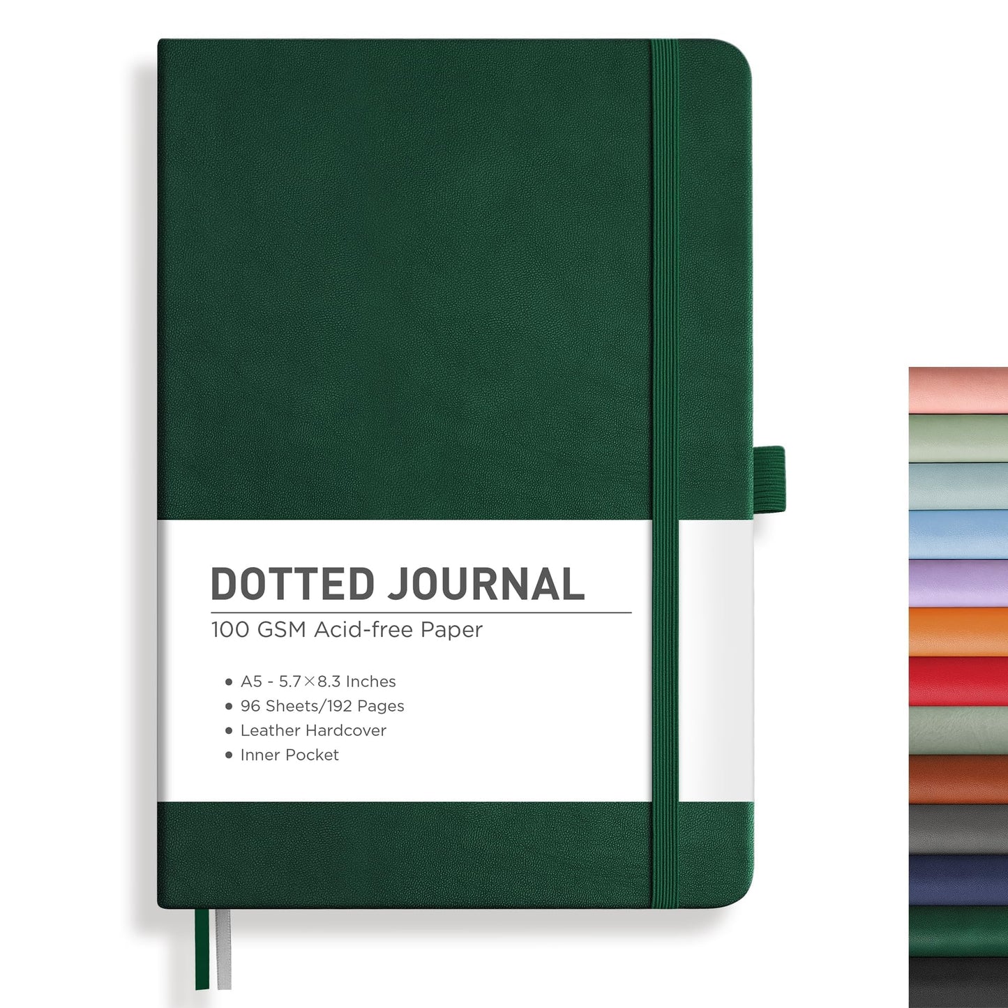 RETTACY Graph Grid Paper Notebook, 192 Pages, A5 Size (5.7'' x 8.3'') | 5 Squares per Inch, Leather Hardcover, 100 GSM Thick Paper, for School, Students, Math, Engineering (Light Green)