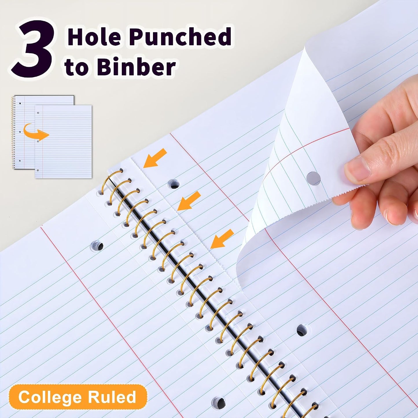 MUAHLIUB Spiral Notebook College Ruled Paper 8" x 10-1/2", 1 Subject Spiral Notebook, 3-Hole Punched Perforated Pages Ideal for School, Office, Writing, 95 Sheets Lined Journaling Notebook, Black