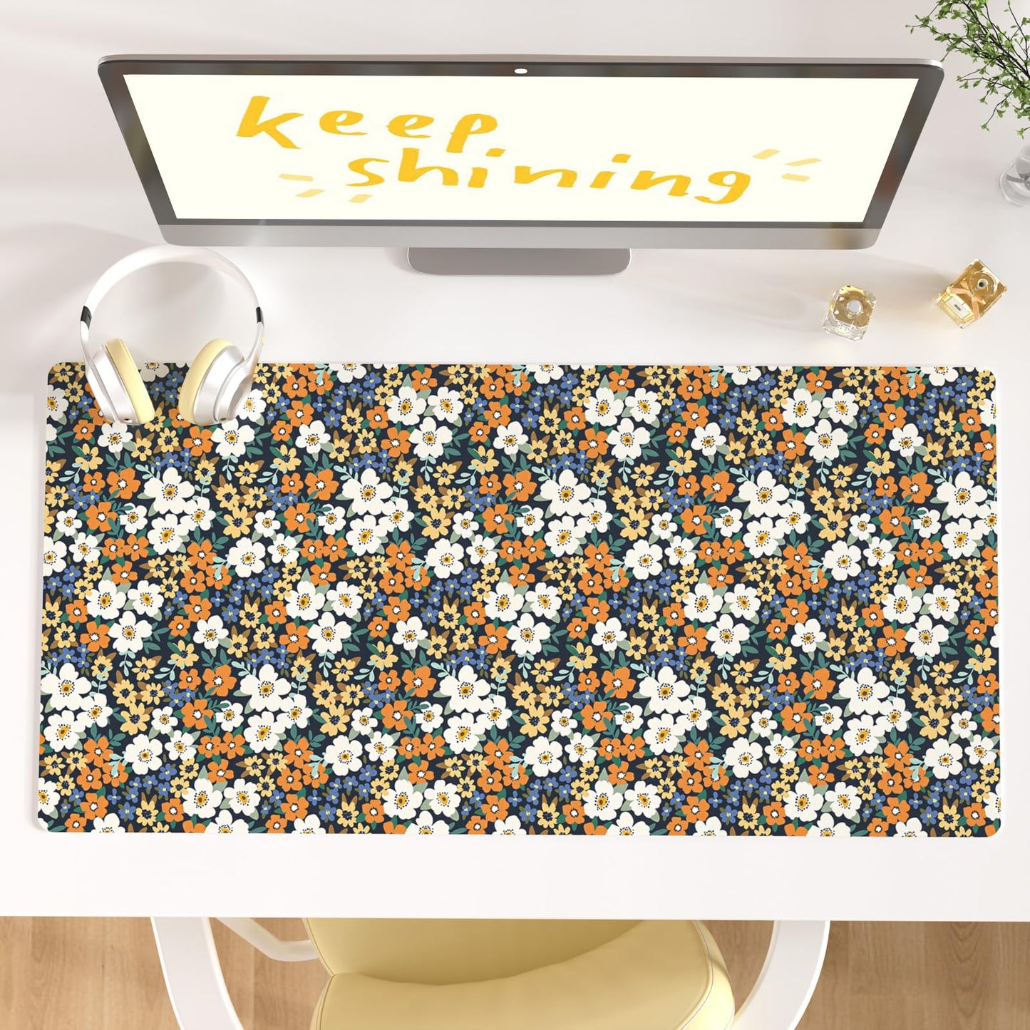 Faux Leather Large Mouse Pad, Office Desk Mat, 31.5"x15.7", Pink Floral | Desk Décor Accessories, Extended Size, Waterproof & Easy to Clean, Smooth Surface, Non Slip Desk Organization