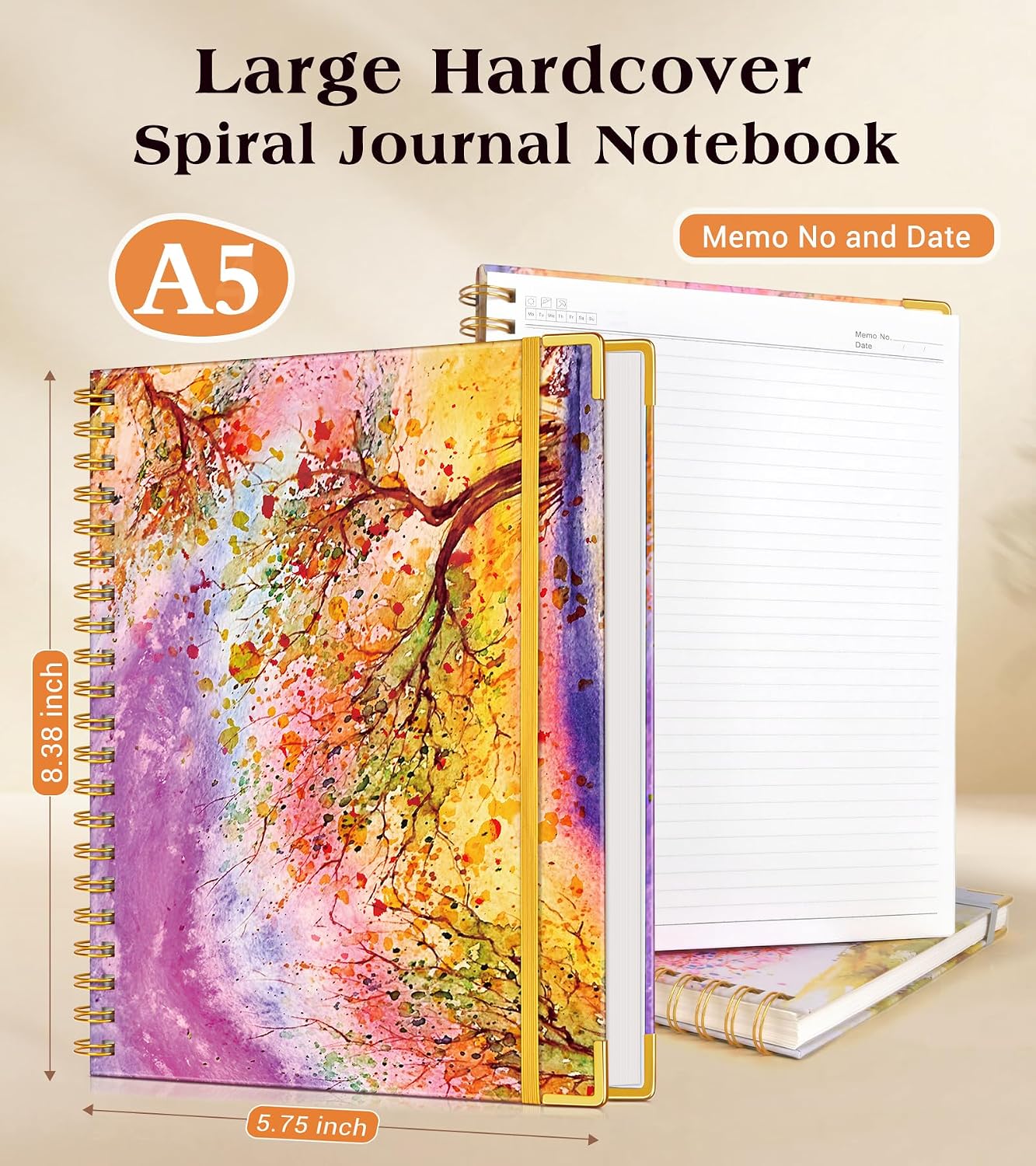 Lined Spiral Notebook Journal for Women, 150 Pages Cute Notebooks 5.75” x 8.38”, A5 Hardcover Spiral Journals with 100 GSM Thick Paper, College Ruled Notebook for Writing Work School, Autumn Tree