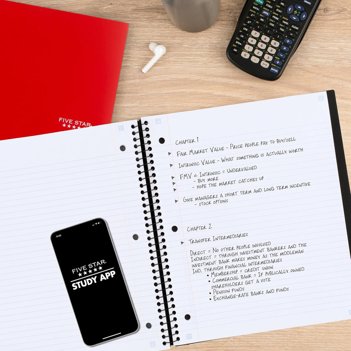 Five Star Advance Spiral Notebooks + Study App, 2 Pack, 1 Subject, College Ruled Paper, 11" x 8-1/2", 100 Sheets, With Spiral Guard and Movable Dividers, Black, Pacific Blue (820112)