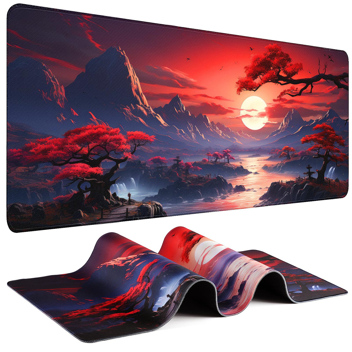 Mouse Pad Gaming - Desk Mat for Keyboard and Mouse - Kanagawa Large Mouse Pad for Desk, Japanese Sea Wave Mousepad (31.5 x 11.8inch) with Non-Slip Base, Desks Pad Mat for Game, Office and Home