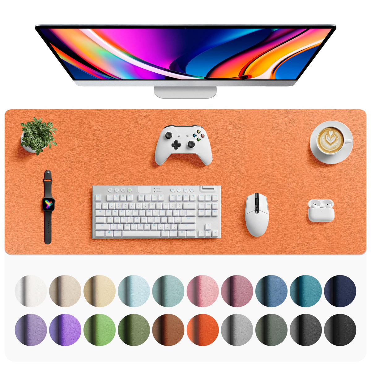 Aothia Non-Slip Waterproof PU Leather Desk Pad Protector for Mouse, Writing Desk, Office, Home, Laptop Blotter, 23.6" x 13.7", Black