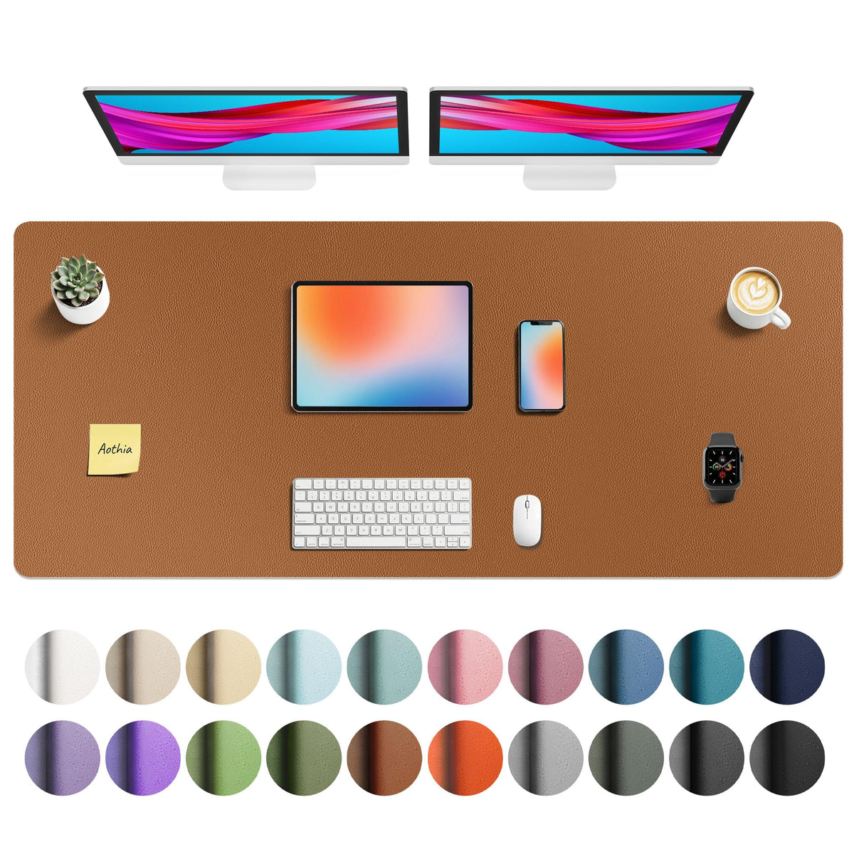 Aothia Non-Slip Waterproof PU Leather Desk Pad Protector for Mouse, Writing Desk, Office, Home, Laptop Blotter, 23.6" x 13.7", Black