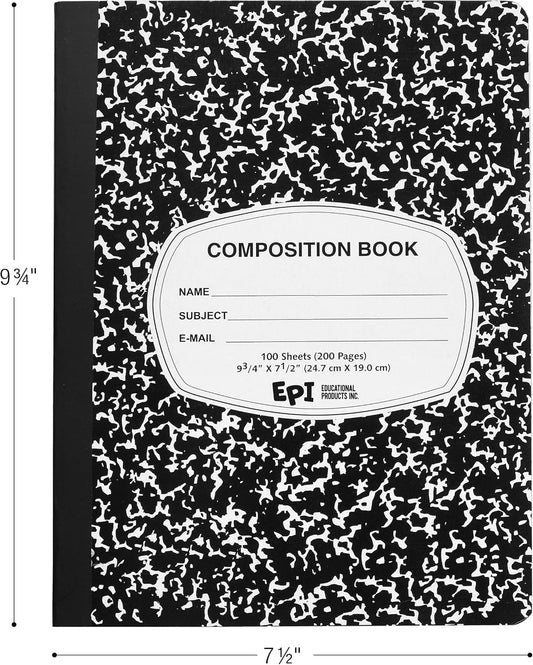 4 Pack - EPI Marble Hardcover Wide Ruled Composition Notebook | 200 Pages (100 Sheets), 9.75 x 7.5 in, Sturdy Sewn Binding | School, Office, Journaling, Notes