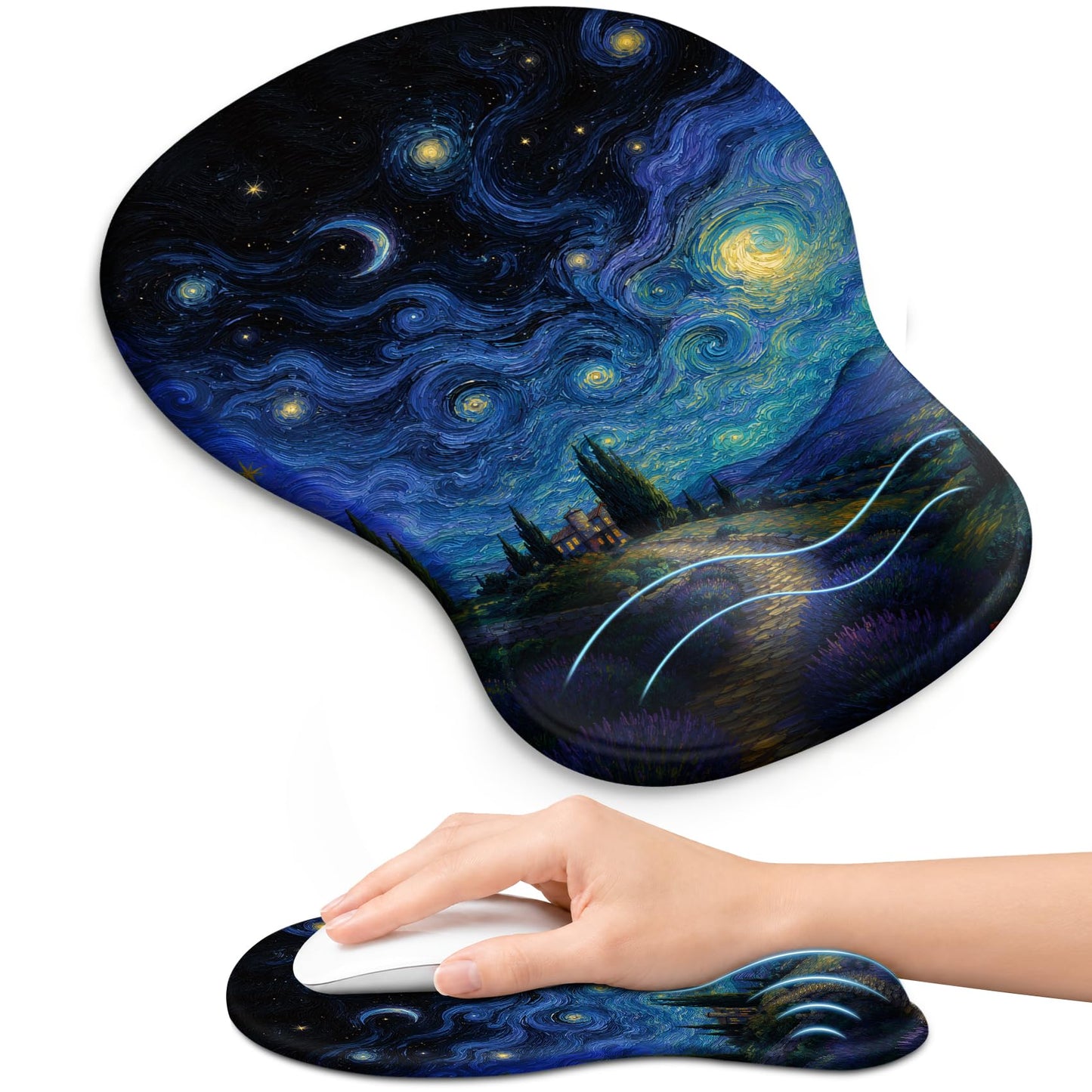 Ergonomic Mouse Pad with Wrist Rest, Gel Wrist Support, Black | 10.2 x 7.6 in Mouse Pad with Smooth Fabric Surface and Non-Slip Rubber Base for Office, Home, Study, and Gaming