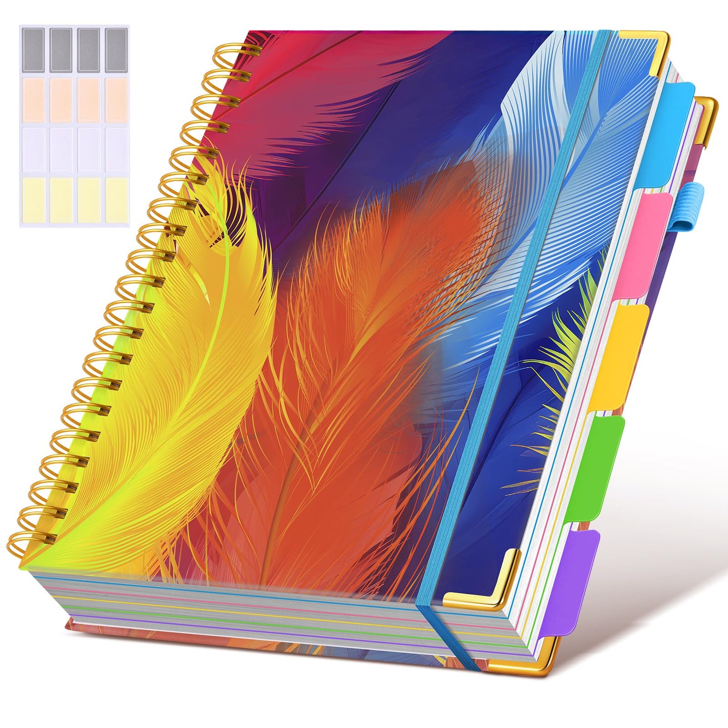 Hardcover Large Spiral Notebook 8.5" x 11" with Removable Dividers Tabs, 300 pages Leather 5 Subject Notebook College Ruled, A4 Journal for Women Men, Notebooks for Work School Note taking,Black
