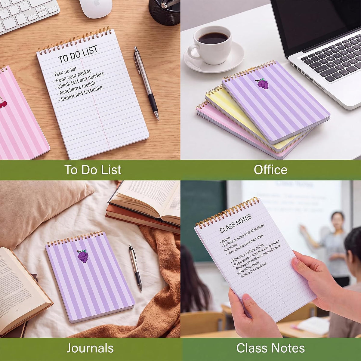 Thboxes 10 Pack 6 x 9 Steno Pads Top Spiral Notebook 5 Color Fruit Covers, White Paper with Double-sided Ruled Printing,80 Sheets Per Pad, for School, University, College, Work, Office.