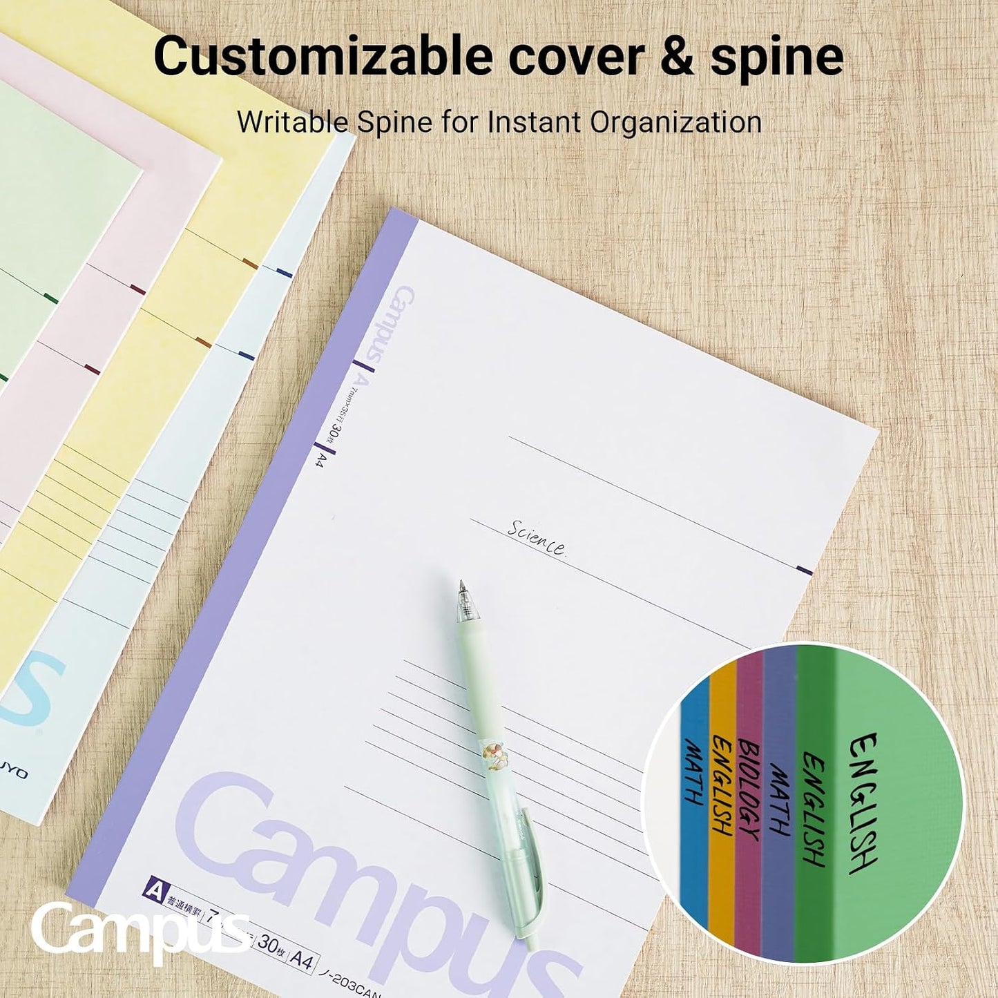 KOKUYO Composition Notebooks, 5 Pack Campus A4 Comp Book with A 7mm Ruled, 30 Sheets, Classic School Lined Notebook, Journal Notebook for Women Work Study Note Taking (NO-203CAX5)